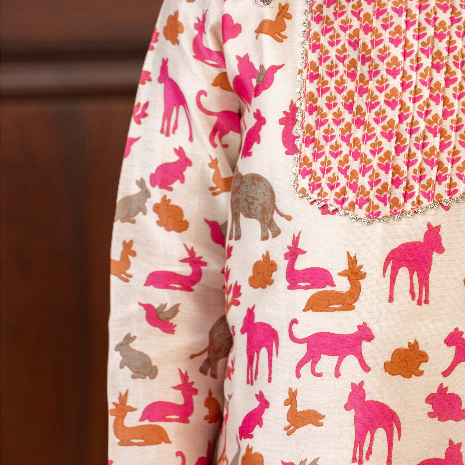 Animal Chanderi Pink Print | Kurta with Salwar Set| Festive Wear