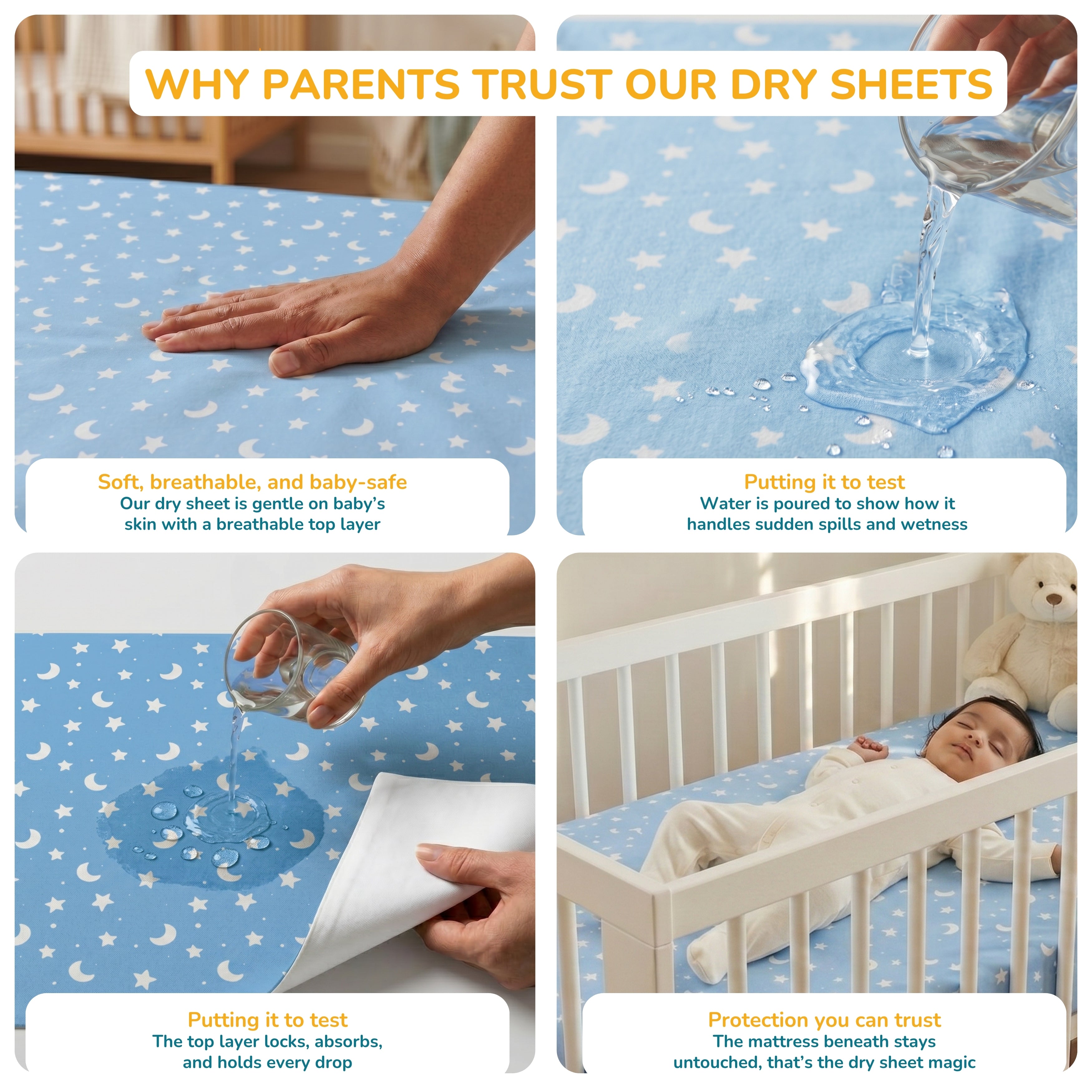 Printed Waterproof Dry Sheet (Pack of 2) - Tropical Toucan & Moon Tales