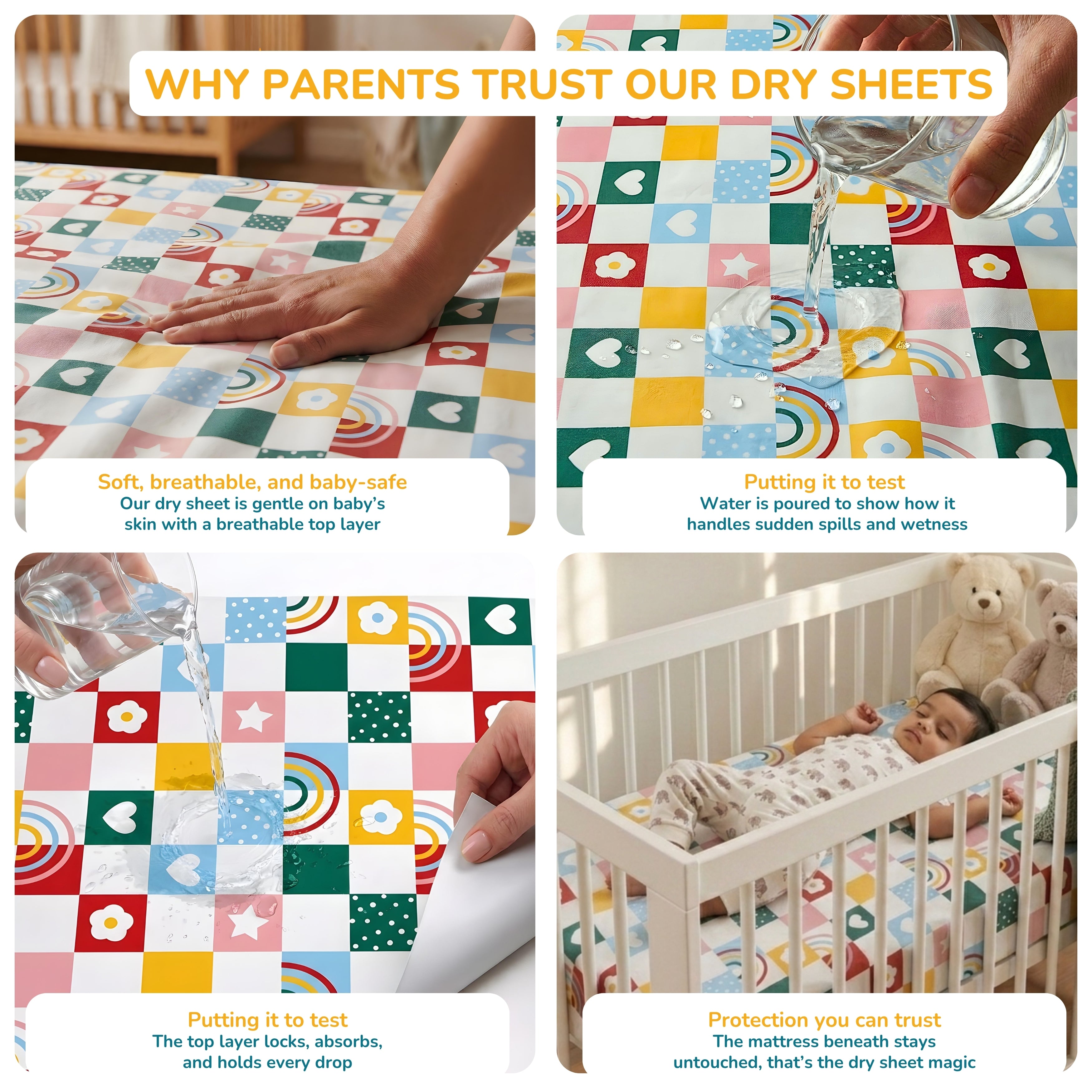 Printed Waterproof Dry Sheet (Pack of 2) - Rainbow Patch & Tropical Toucan