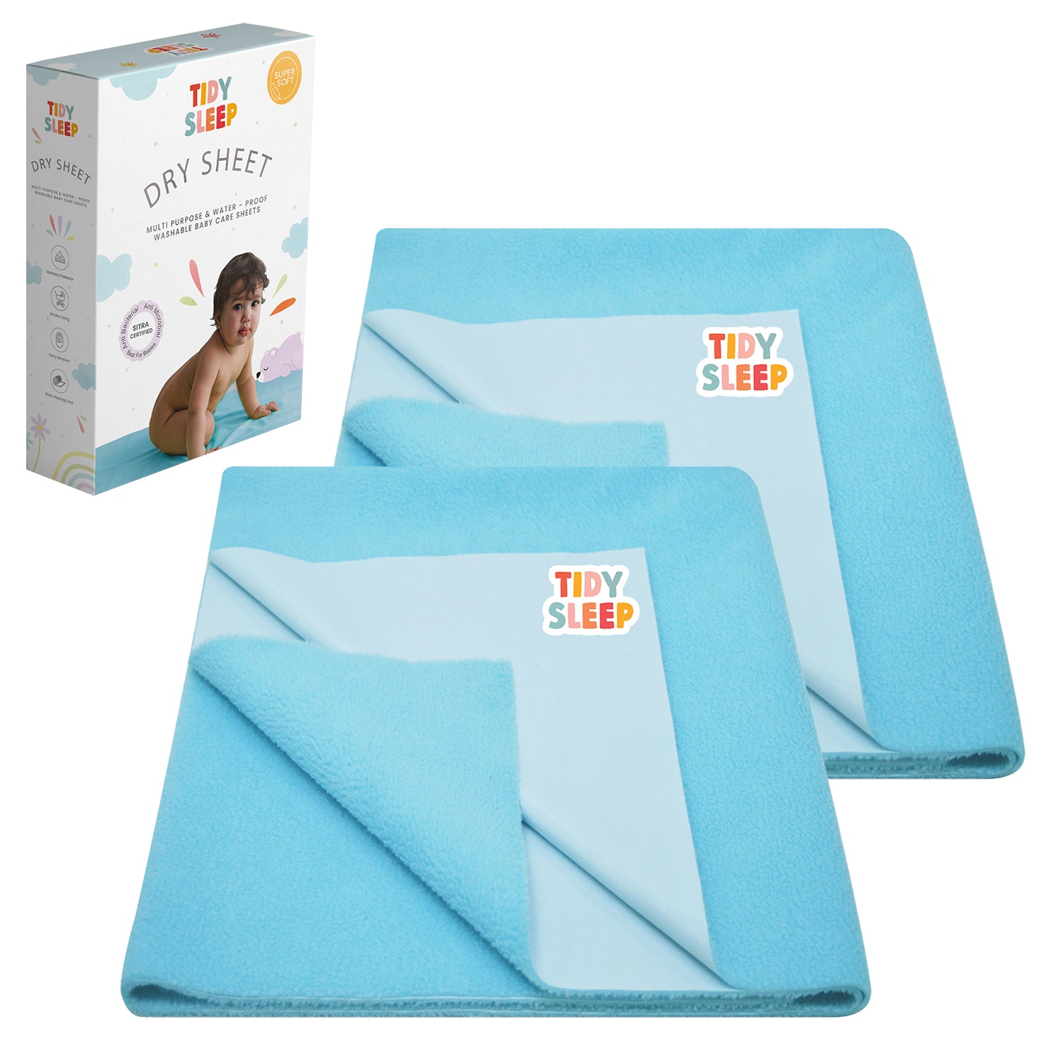 Waterproof Dry Sheet - Baby Blue Pack 2