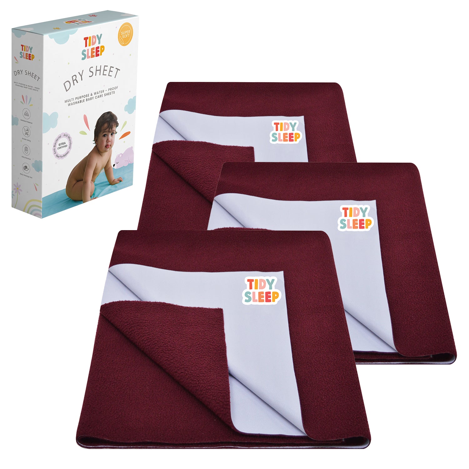 Waterproof Dry Sheet - Maroon Pack 3