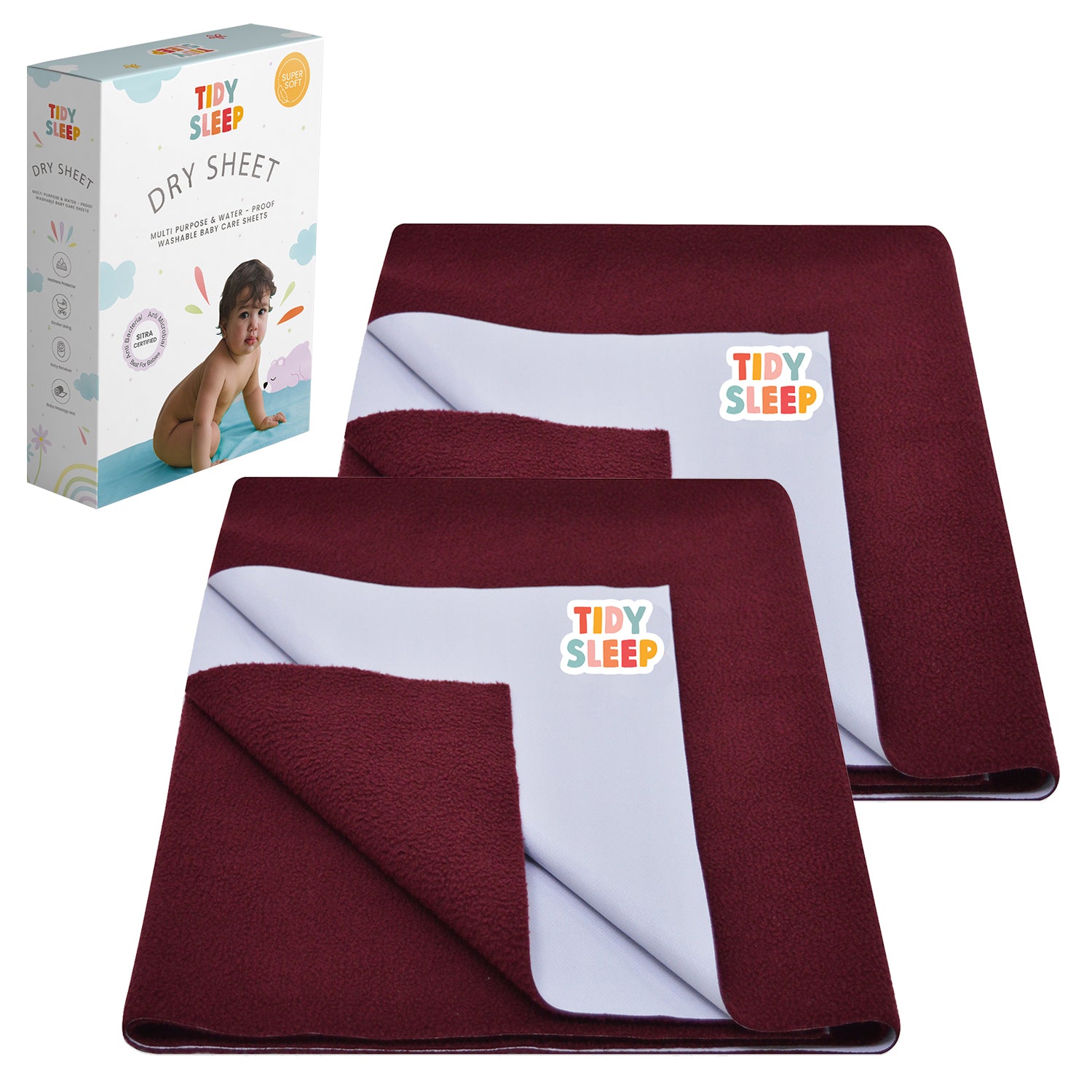 Waterproof Dry Sheet - Maroon Pack 2