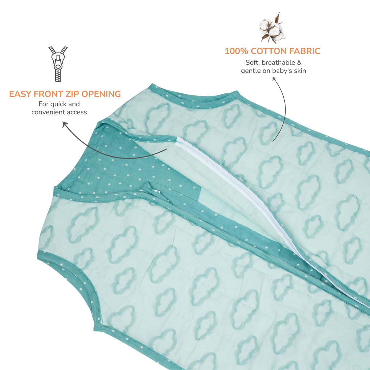 Cotton Sleep Sack with Zip - Cloud