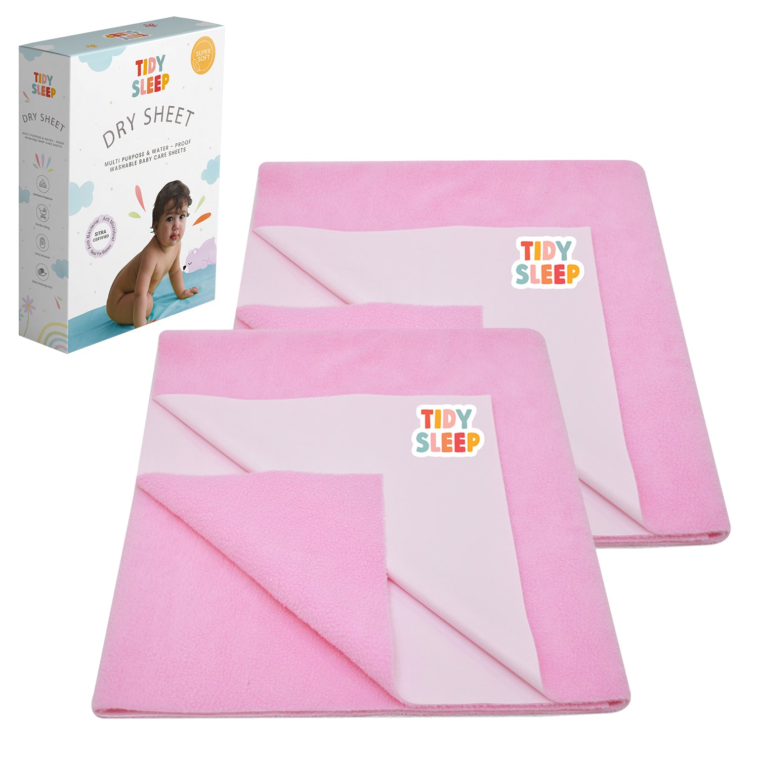 Waterproof Dry Sheet - Baby Pink Pack 2