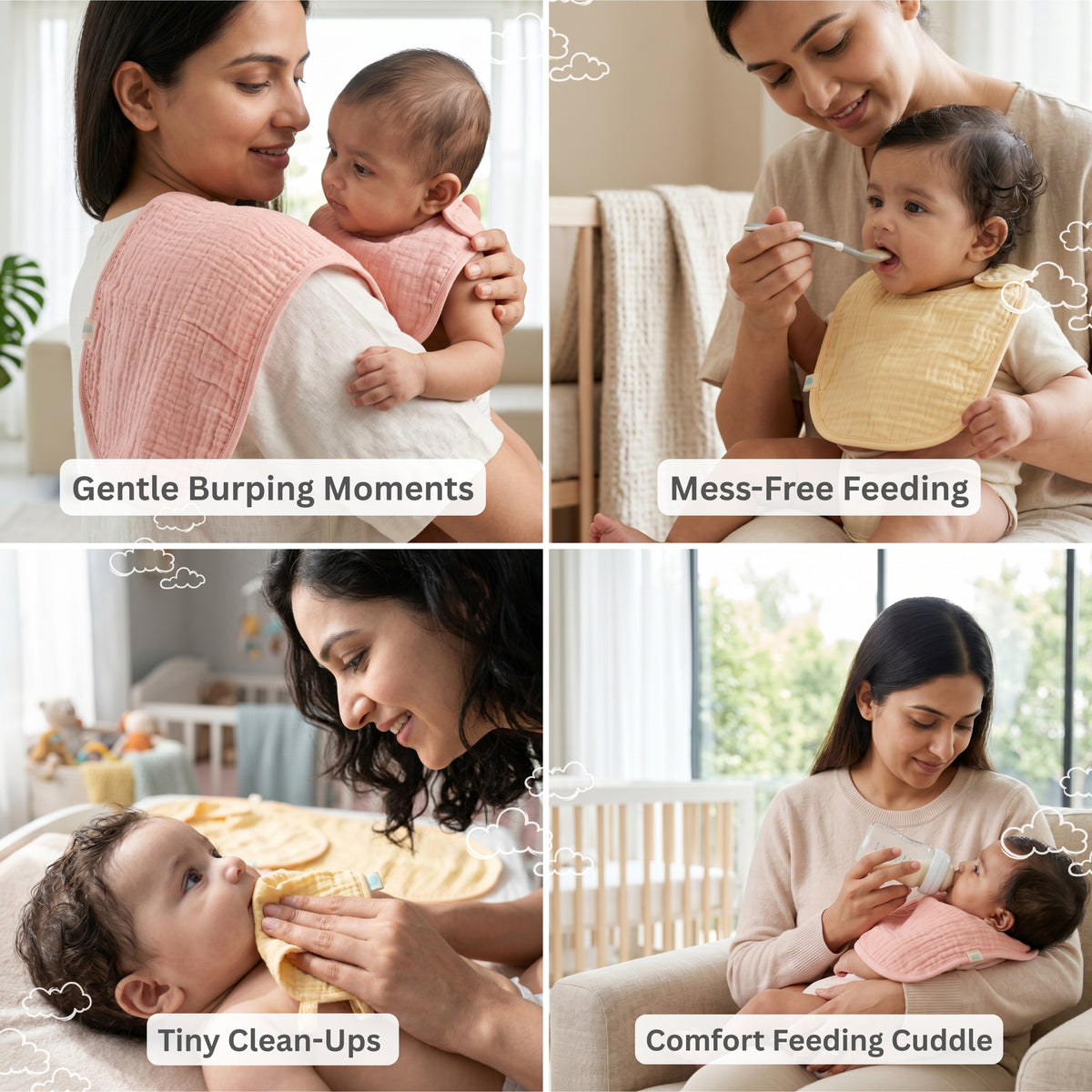 Muslin Baby Care Set of 3 - Bib, Burp Cloth & Face Napkin - Chand