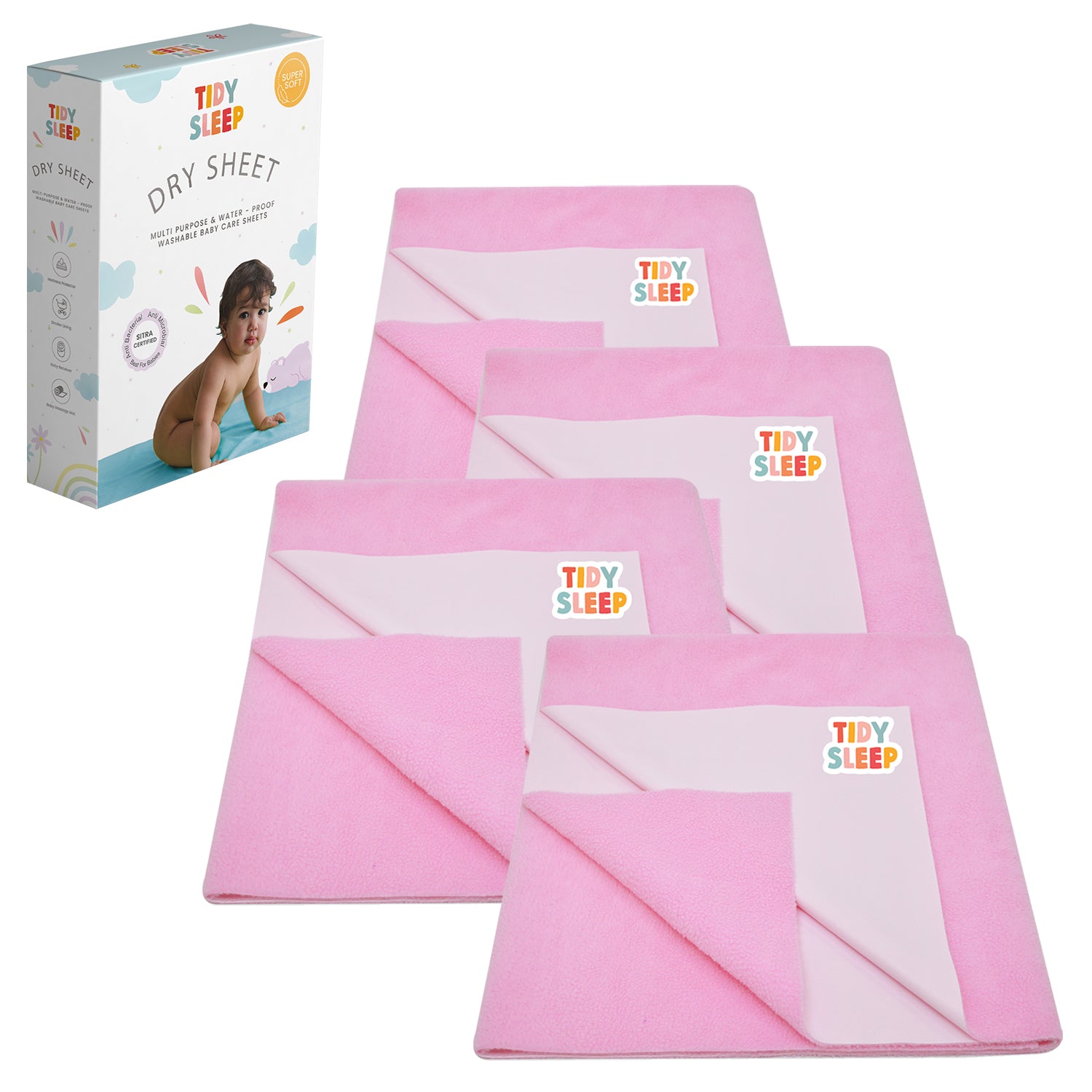Waterproof Dry Sheet - Baby Pink Pack 4