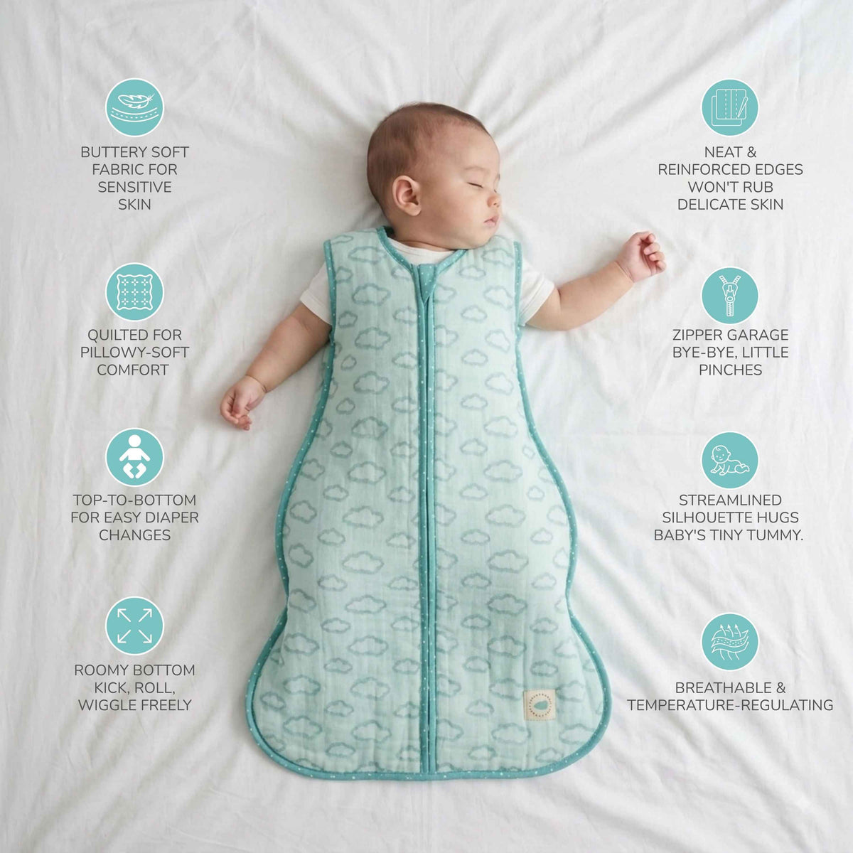 Mulmul Cotton Sleep Sack with Zip - Cloud