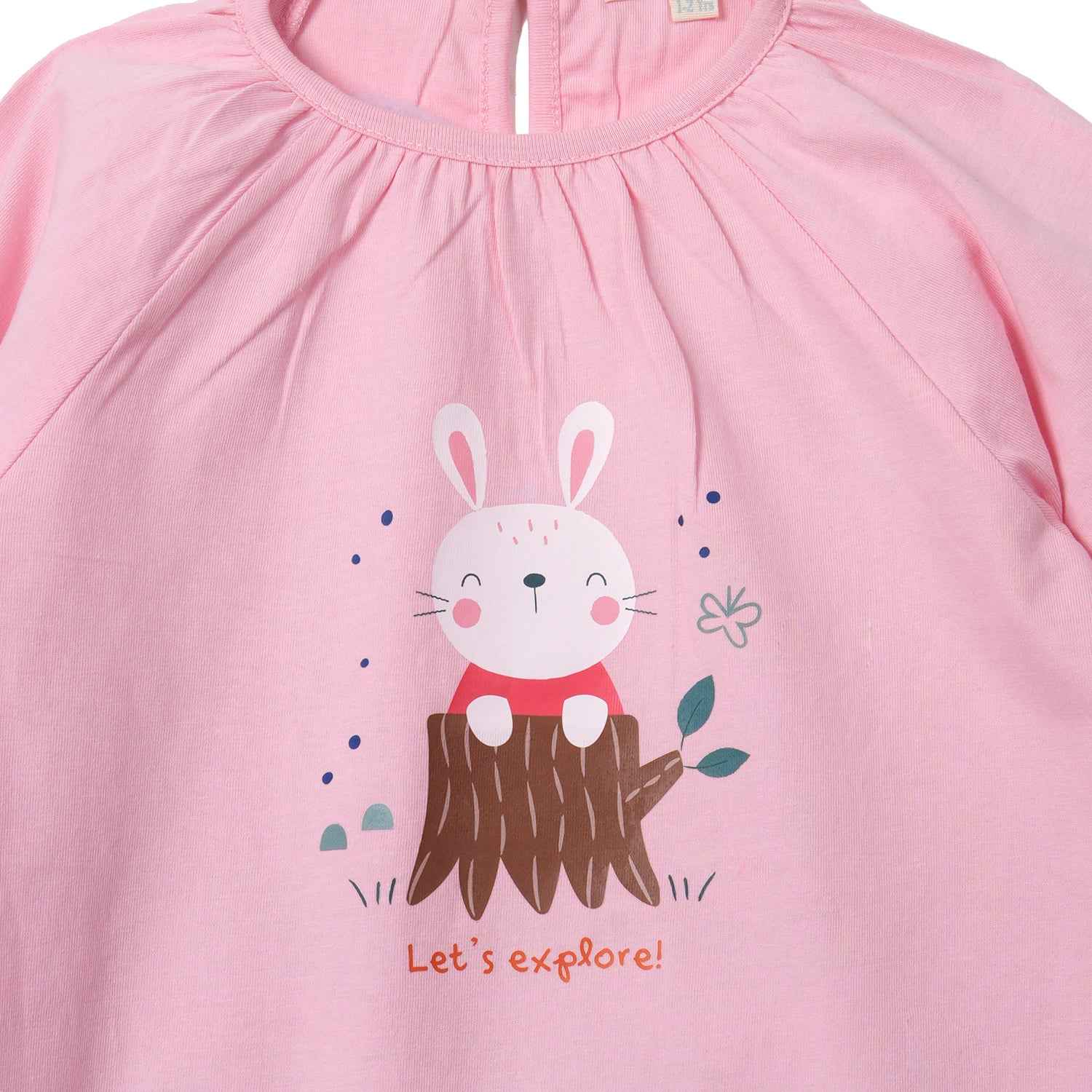 Closeup of a bunny Bedtime Cotton Night Dress for baby girl