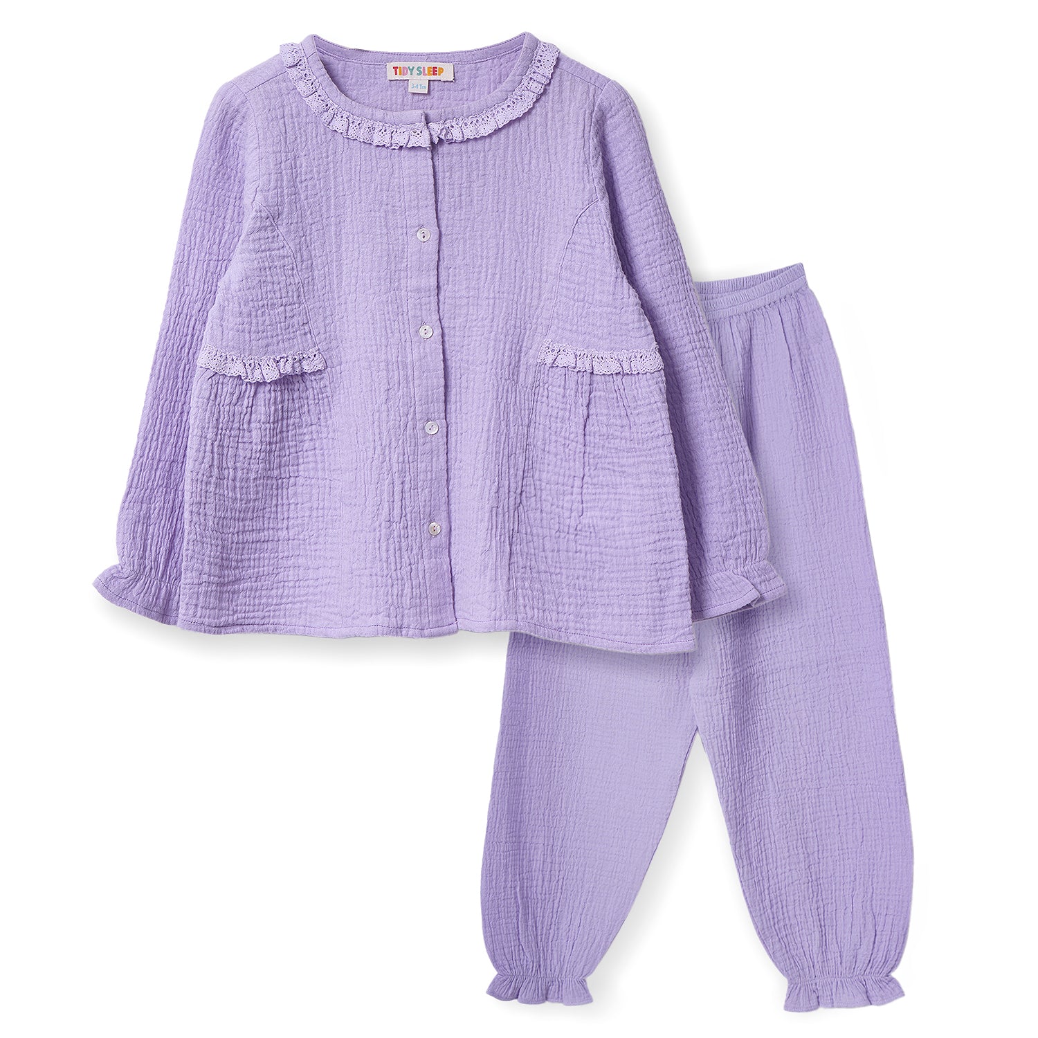 baby night suit set in purple color featuring a button-up top and matching pants