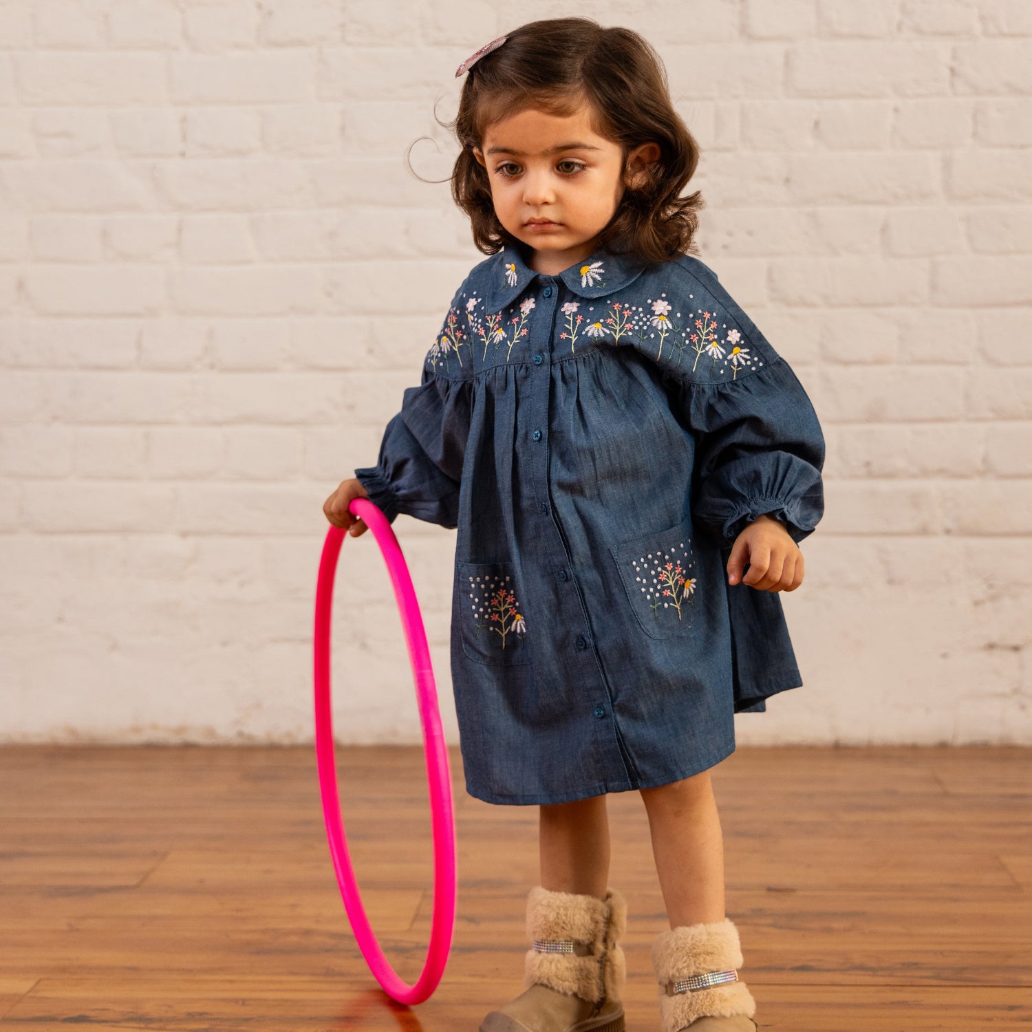 Embroidered Button Down Shirt Dress