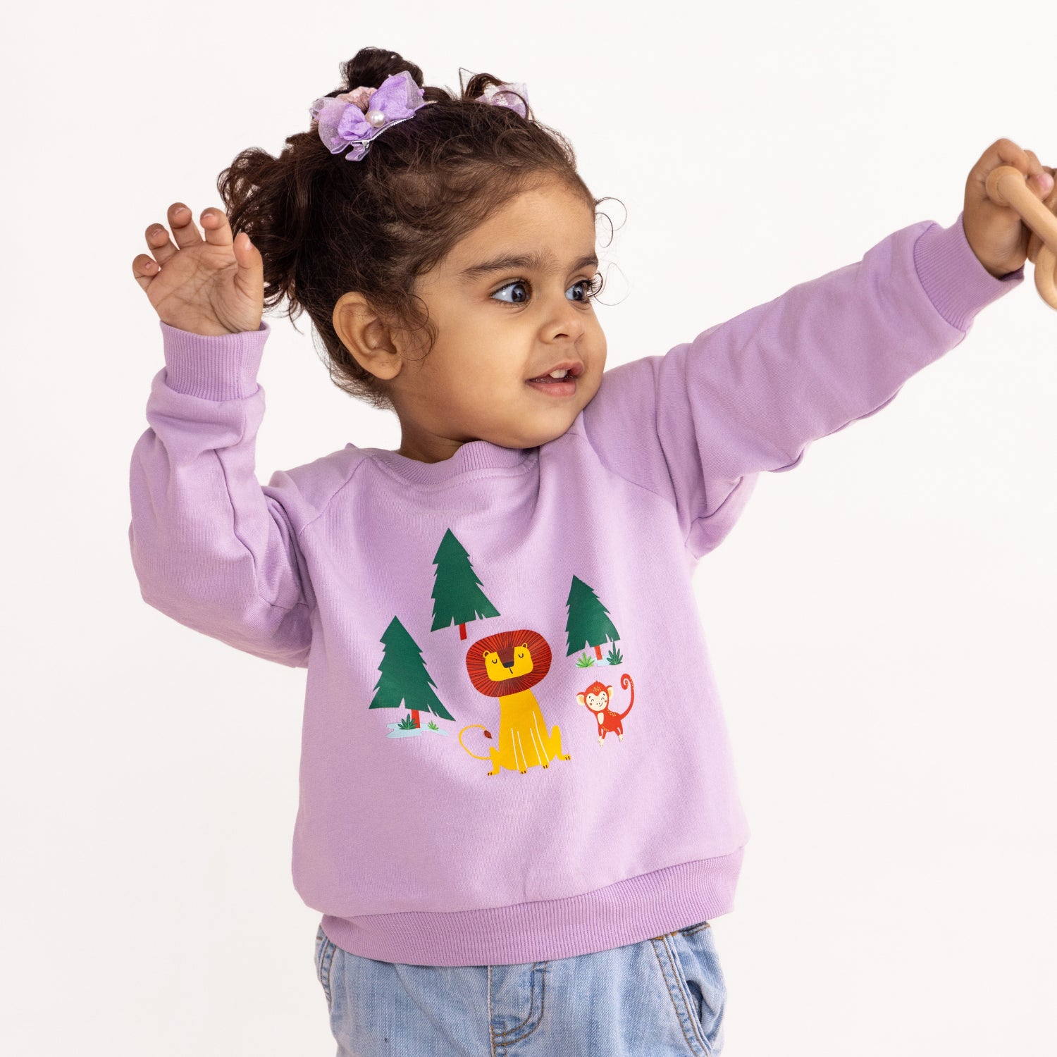 A baby girl wearing purple color Forest Story Sweat Shirt