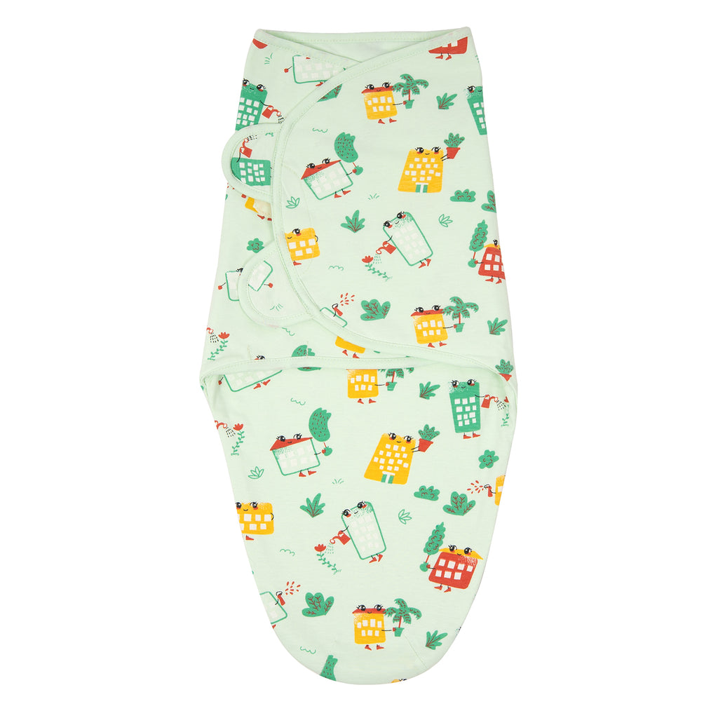 Hug Me Cotton Jersey Swaddle - Wild City (Green)