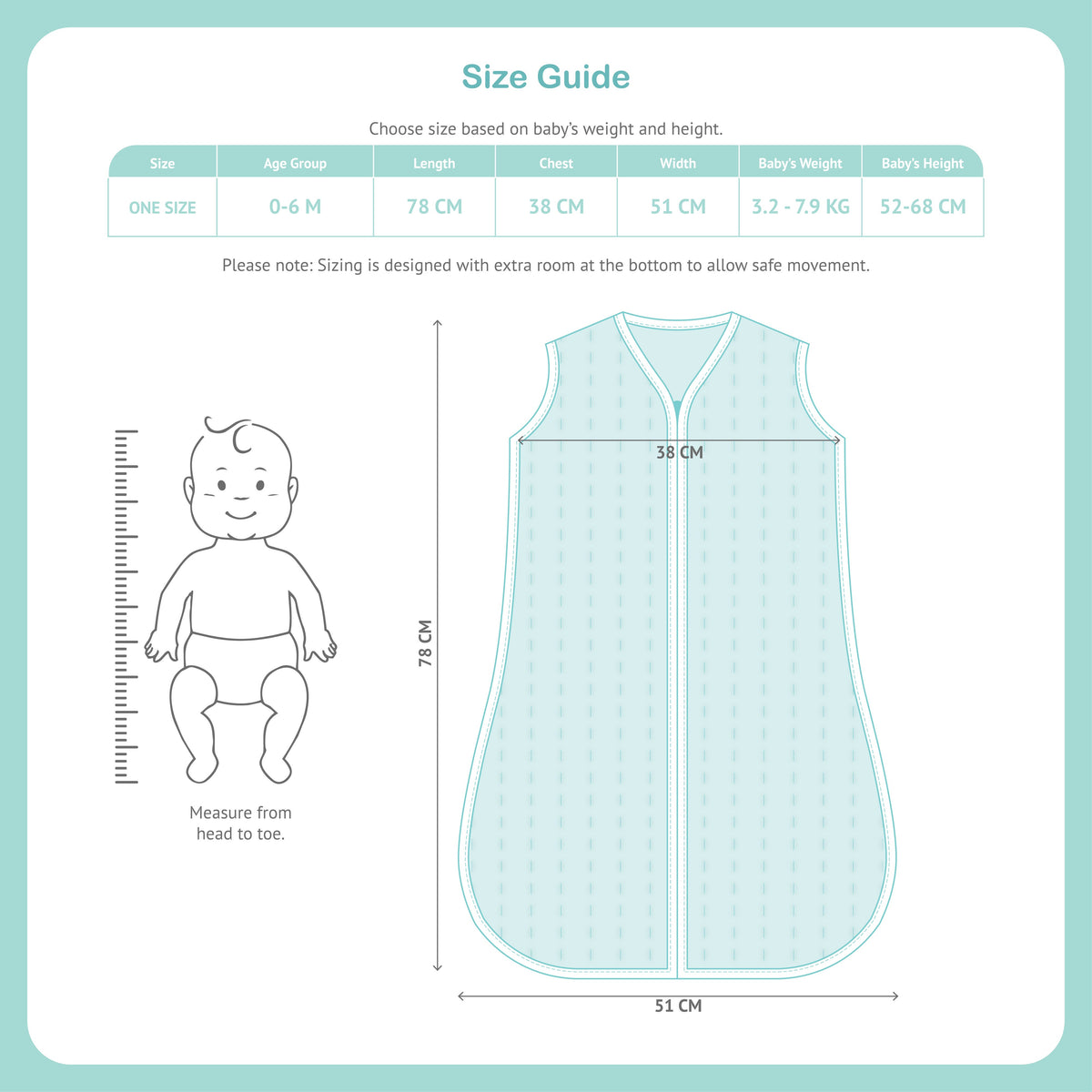 Mulmul Cotton Sleep Sack with Zip - Cloud