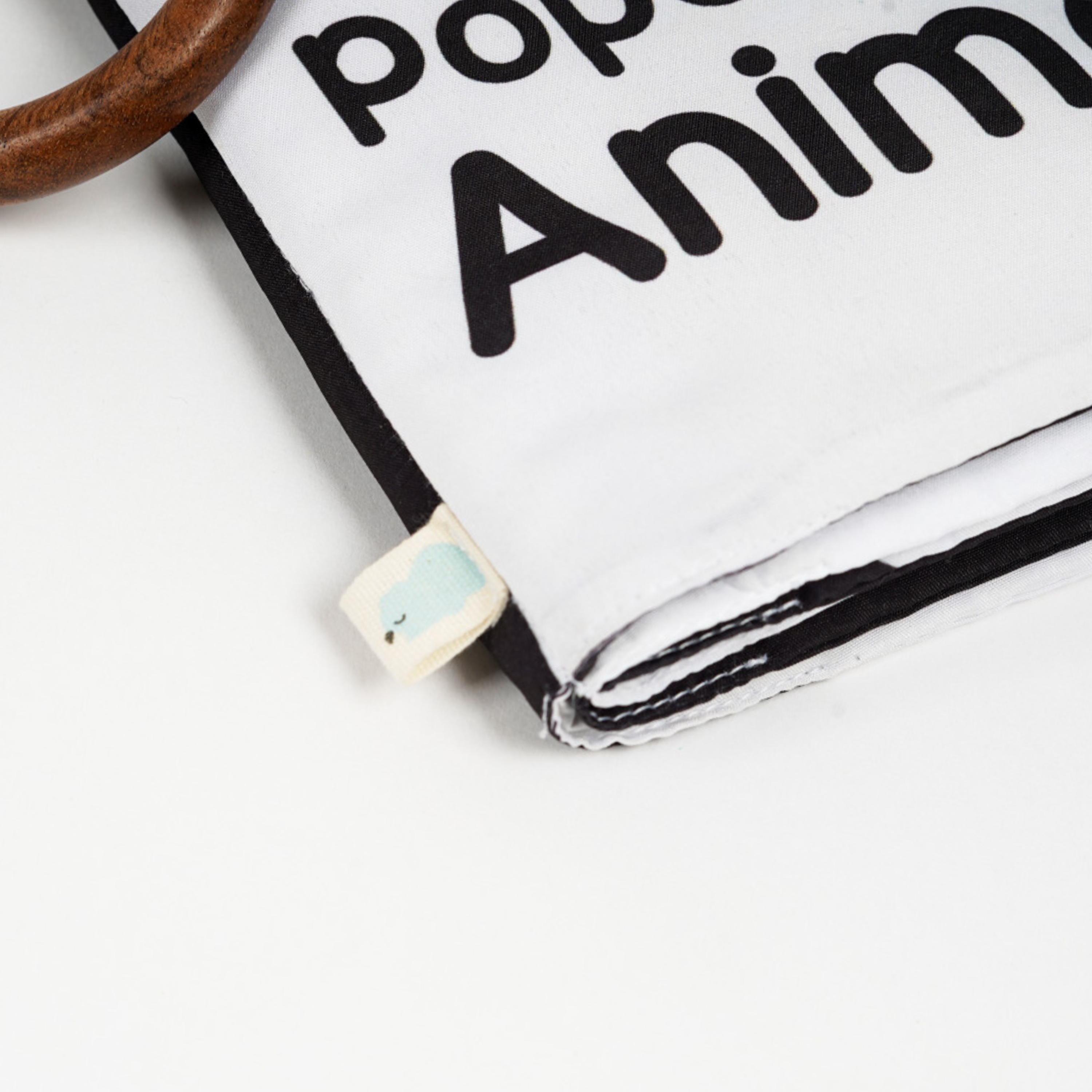 A closeup view of white and black high contrast book for baby