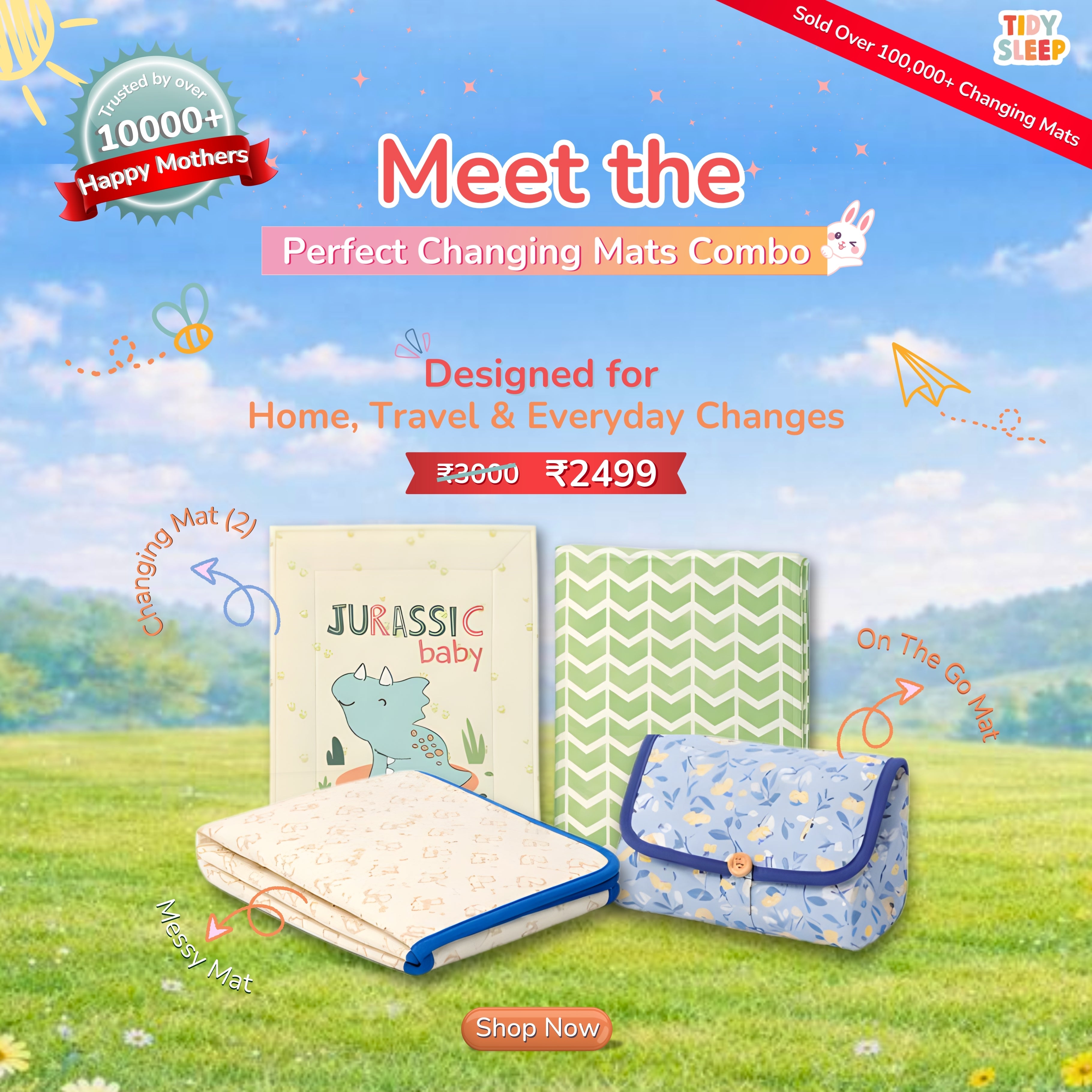 Mat Combo - Changing Mat (Pack of 2) + On-the-go Mat (1 Piece) + Messy Mat (1 Piece)