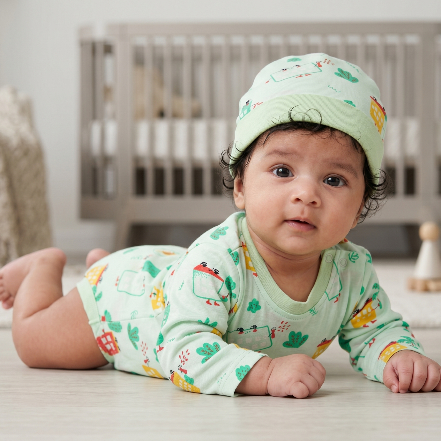 Onesie with Cap Set for Newborns - Green Wildcity