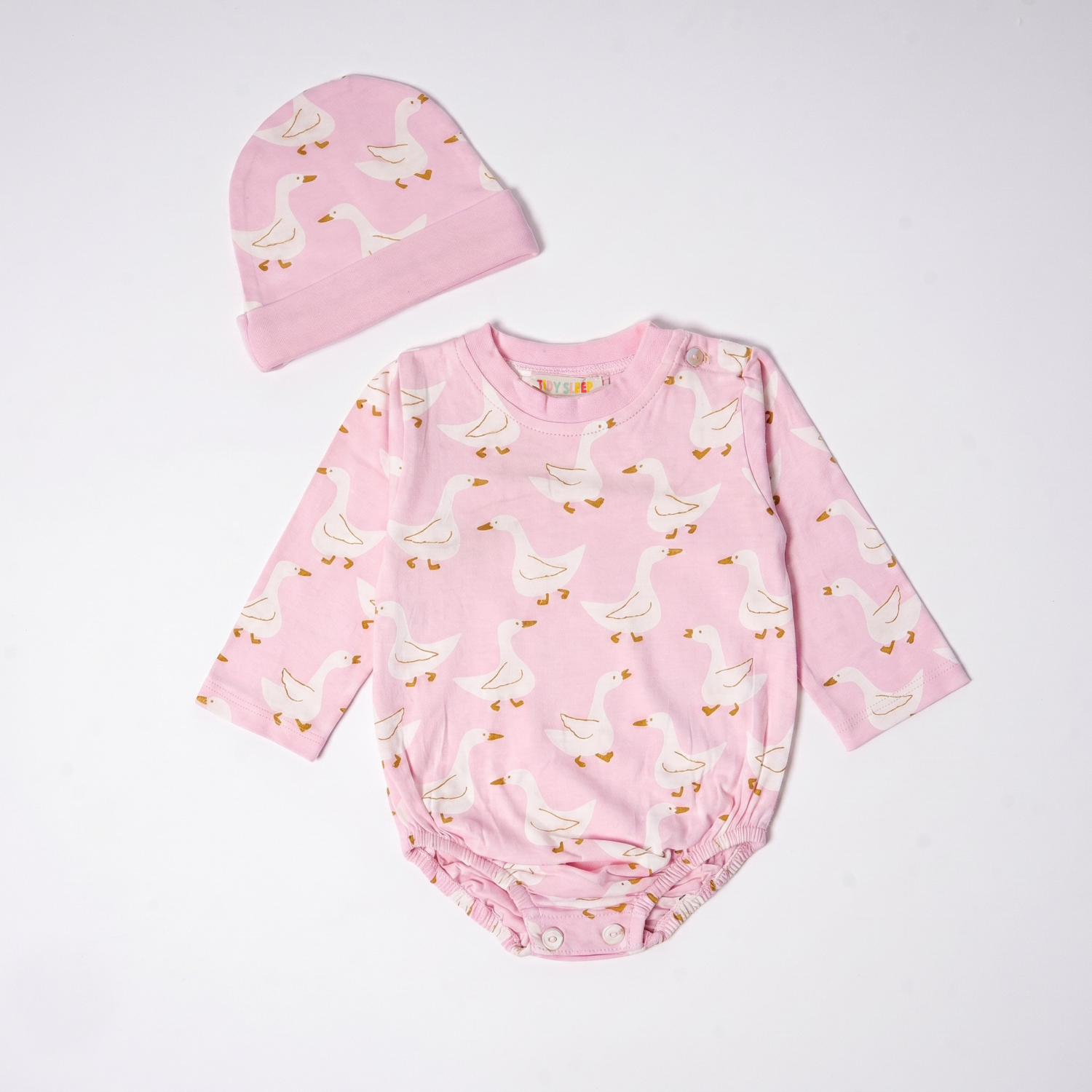 Onesie with Cap Set for Newborns - Pink Duck