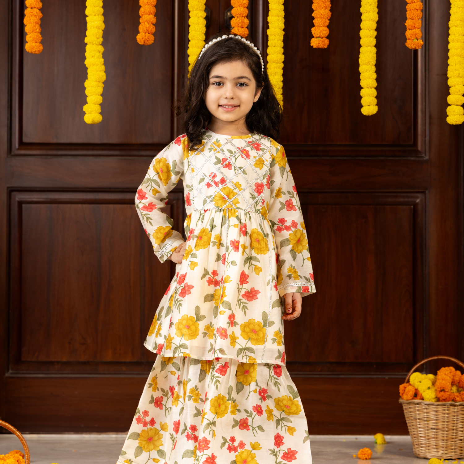 Floral Chanderi Print | Frock with Sharara Set| Festive Wear
