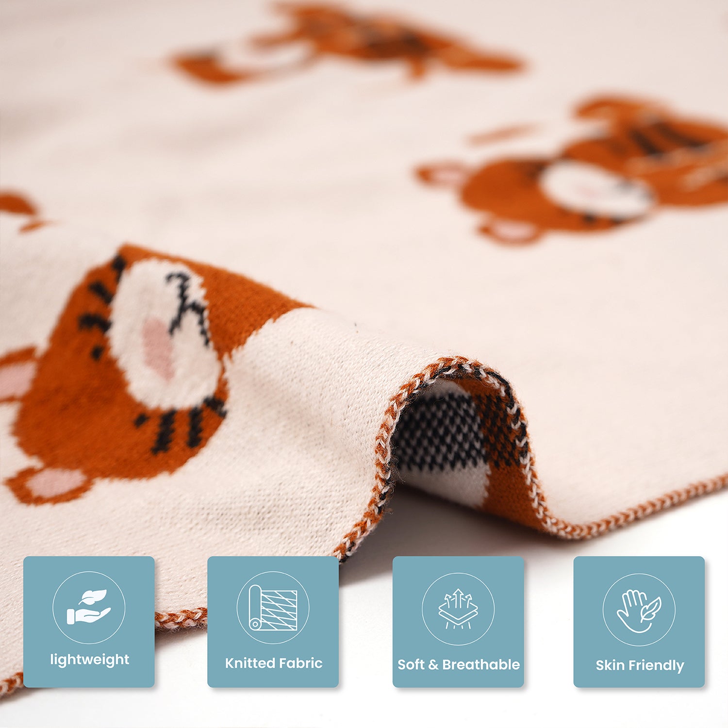 100% Knitted Cotton Tiger Print Knitted Blanket