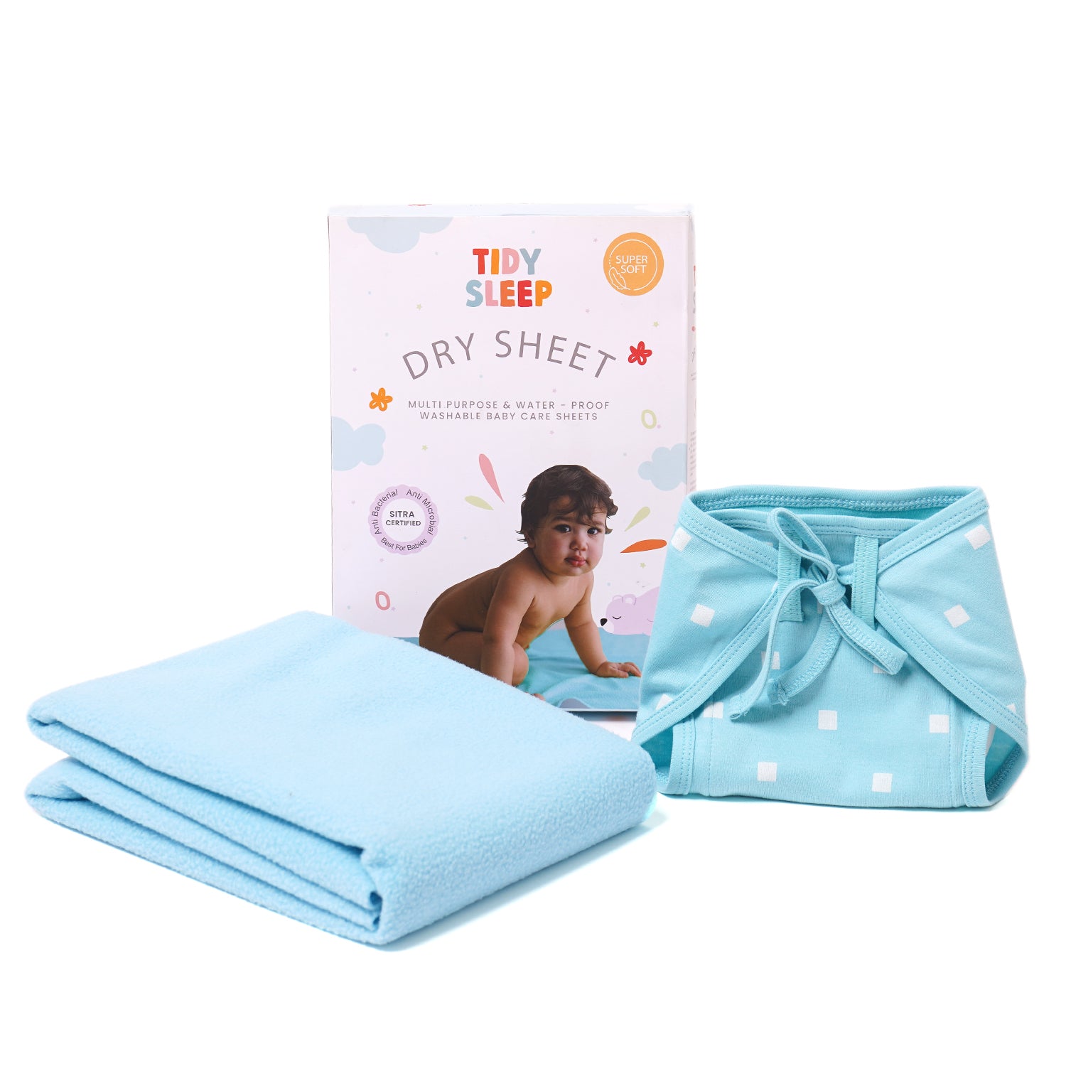 Dry Sheet with Jersey cotton Nappy Combo (Polka Blue)