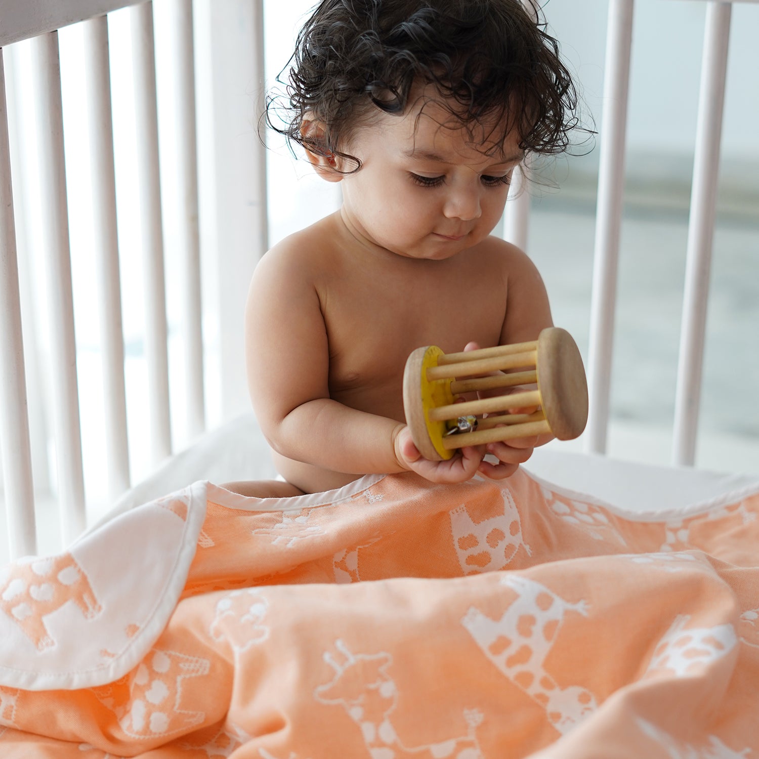 Yarn Dyed Blanket - Peach Giraffe