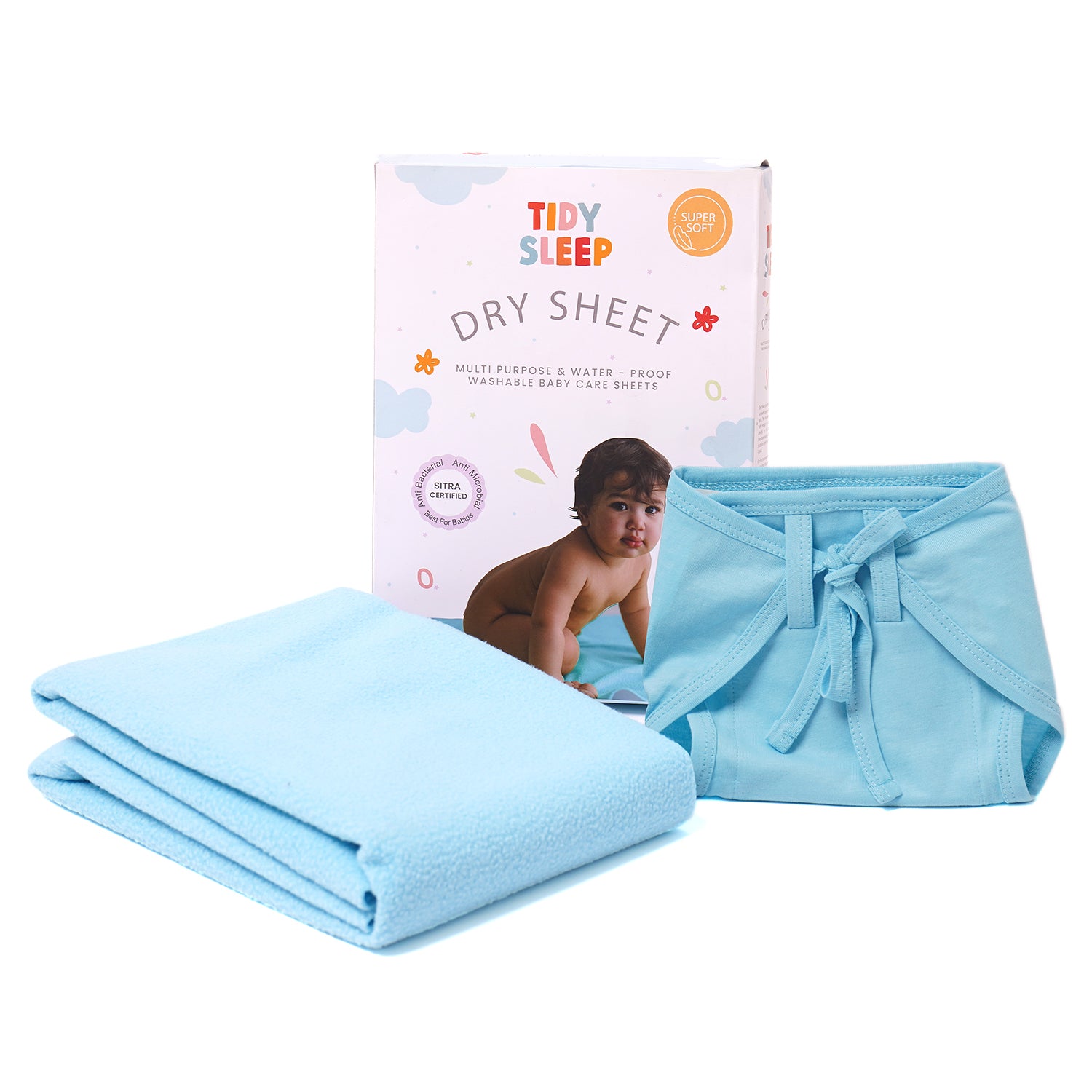 Dry Sheet with Jersey cotton Nappy Combo (Solid Blue)