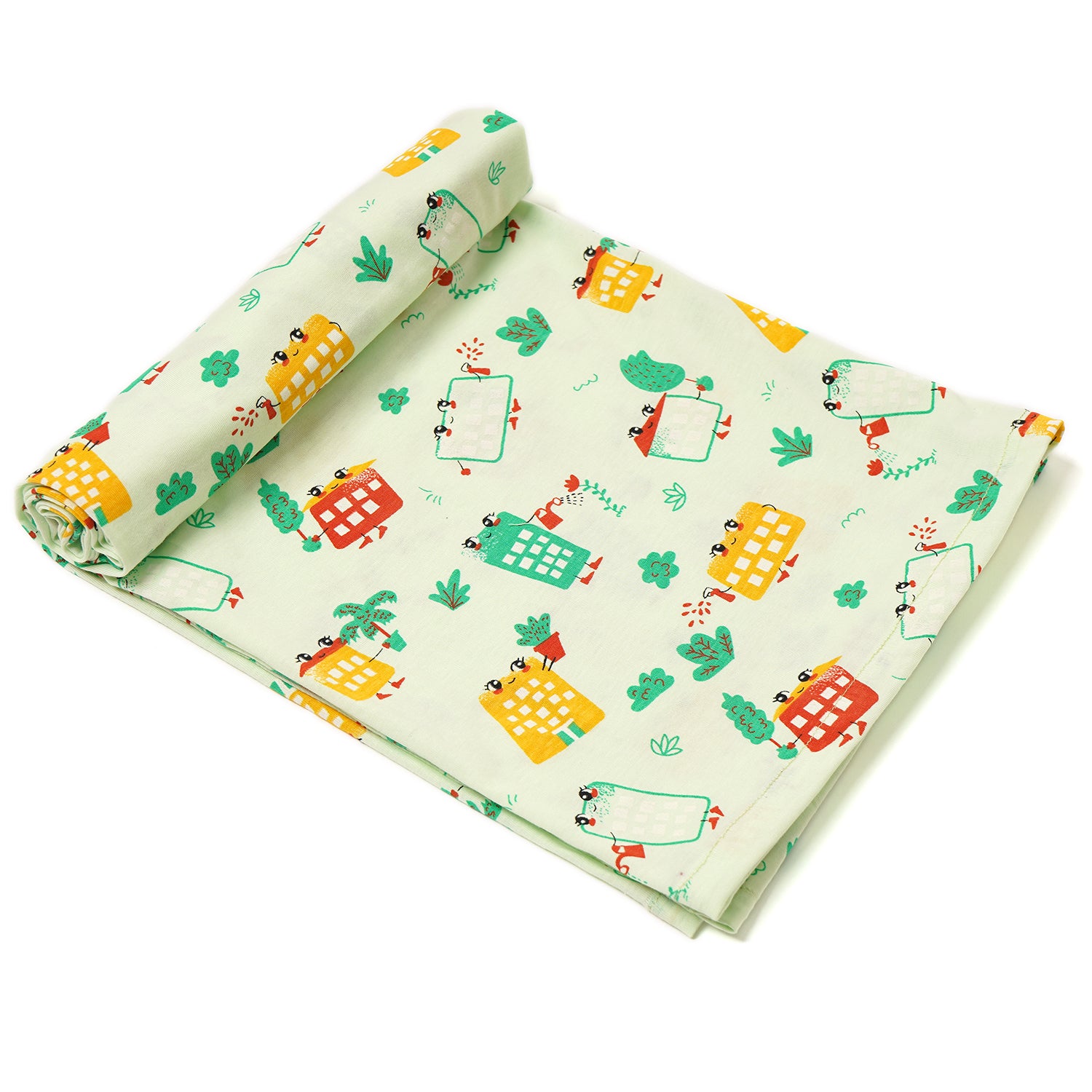 Cotton Jersey Swaddle - Green Wild City
