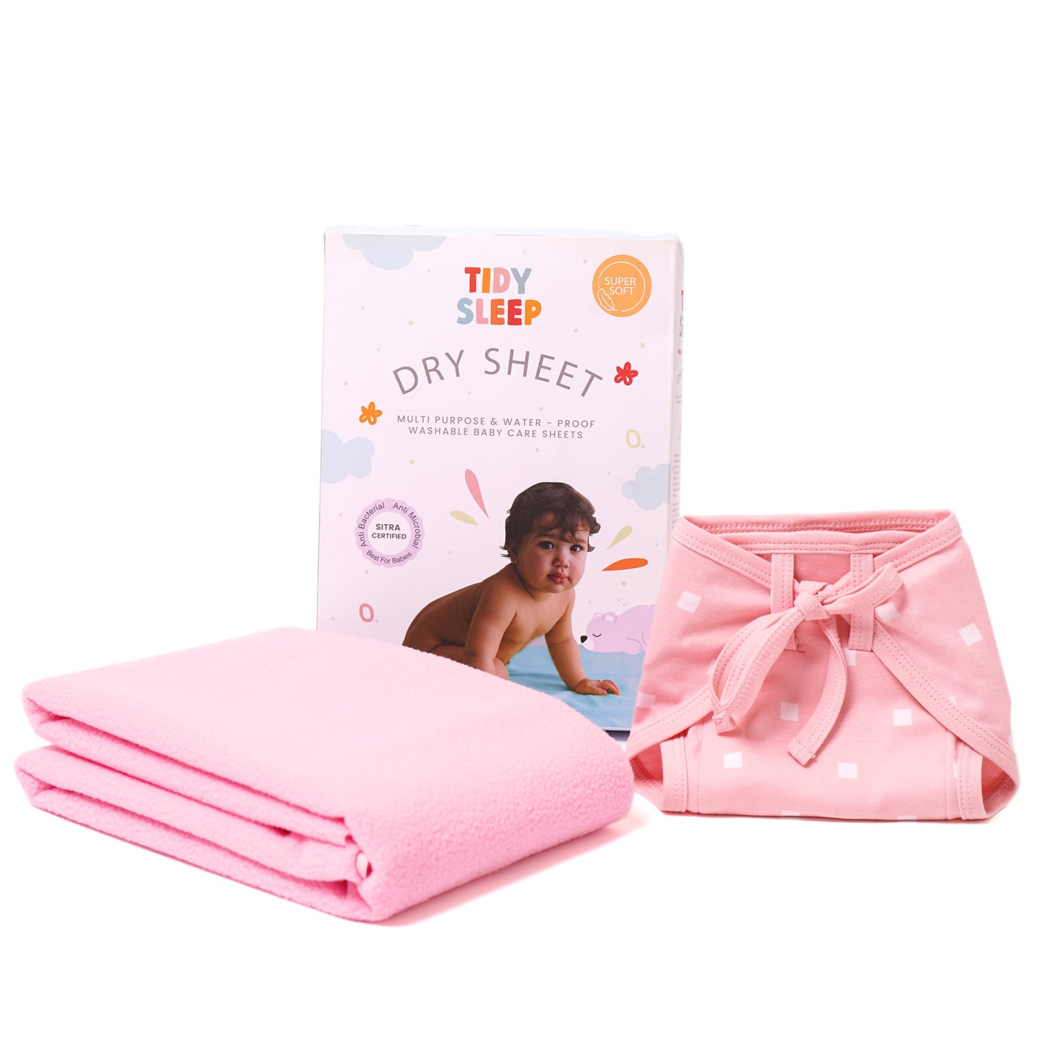 Dry Sheet with Jersey cotton Nappy (Polka Pink)