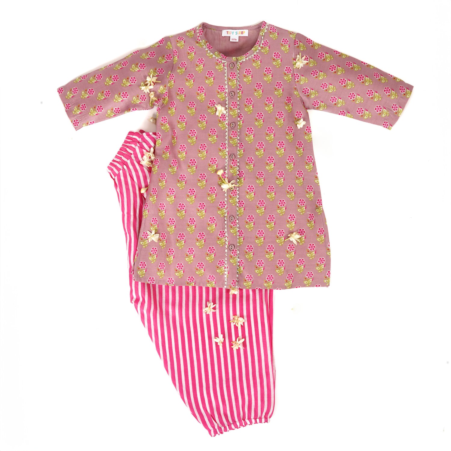 Chanderi Silk Small Flower | Button Down Kurta with Salwar Set | Festive Wear