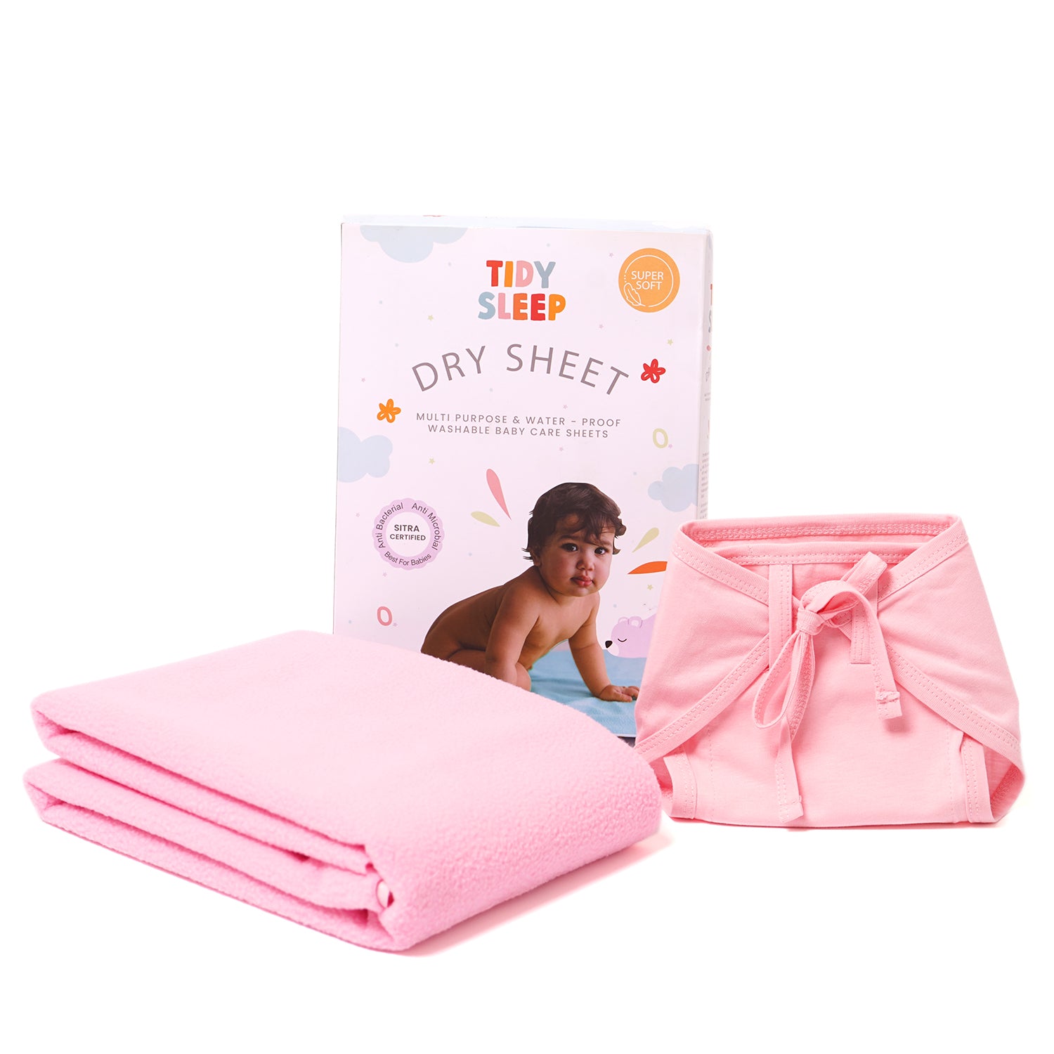 Dry Sheet with Jersey cotton Nappy Combo (Solid Pink)