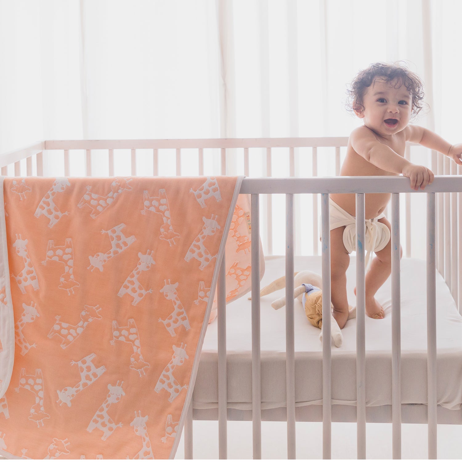 Yarn Dyed Blanket - Peach Giraffe