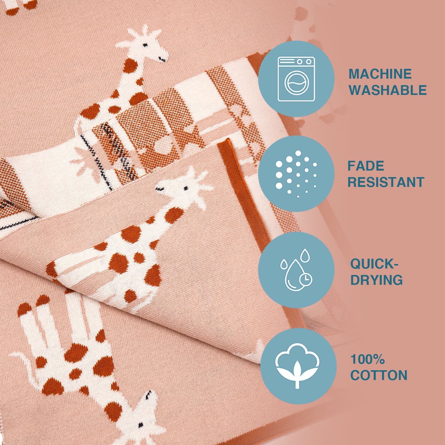 100% Knitted Cotton Giraffe Print Knitted Blanket