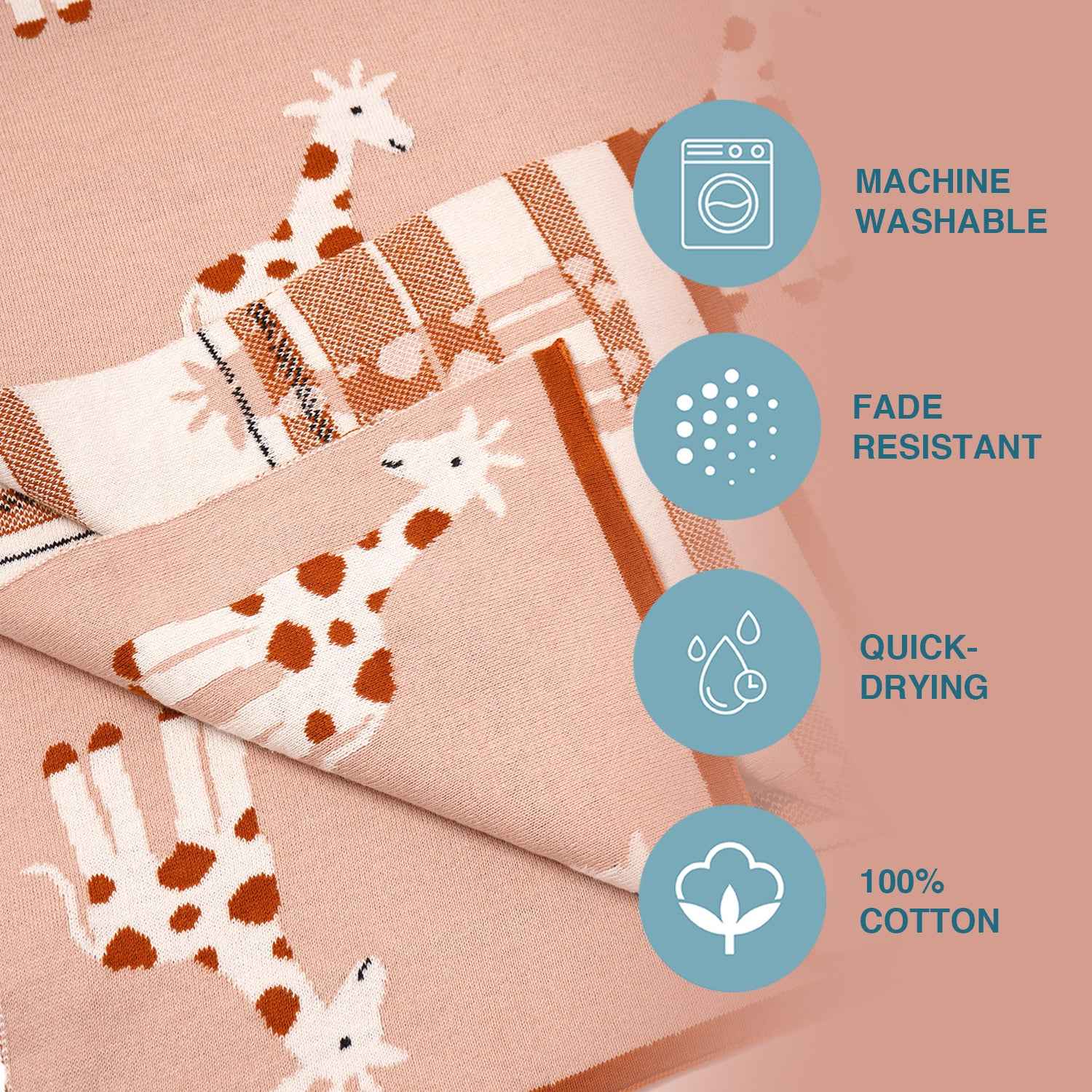 100% Knitted Cotton Giraffe Print Knitted Blanket