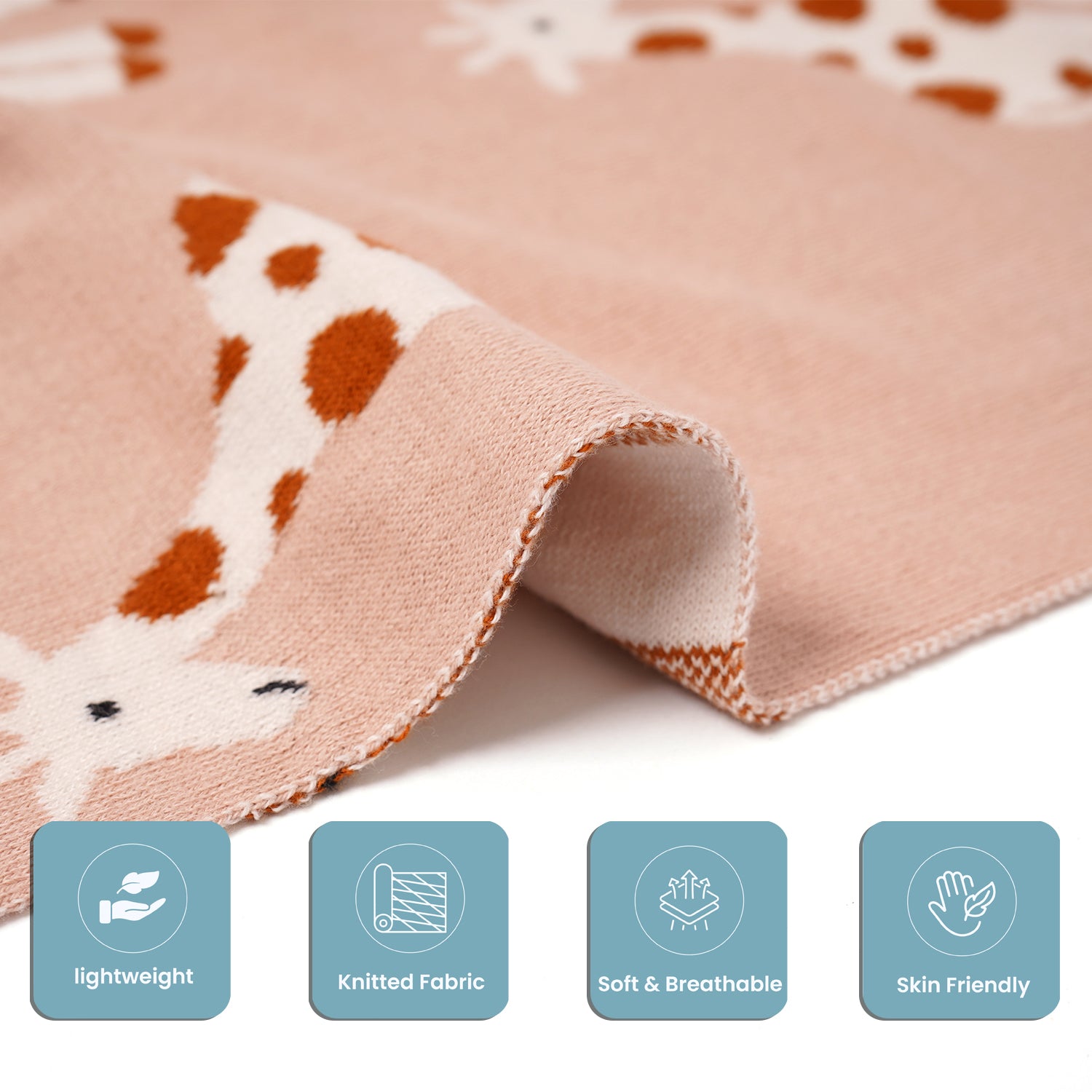 100% Knitted Cotton Giraffe Print Knitted Blanket