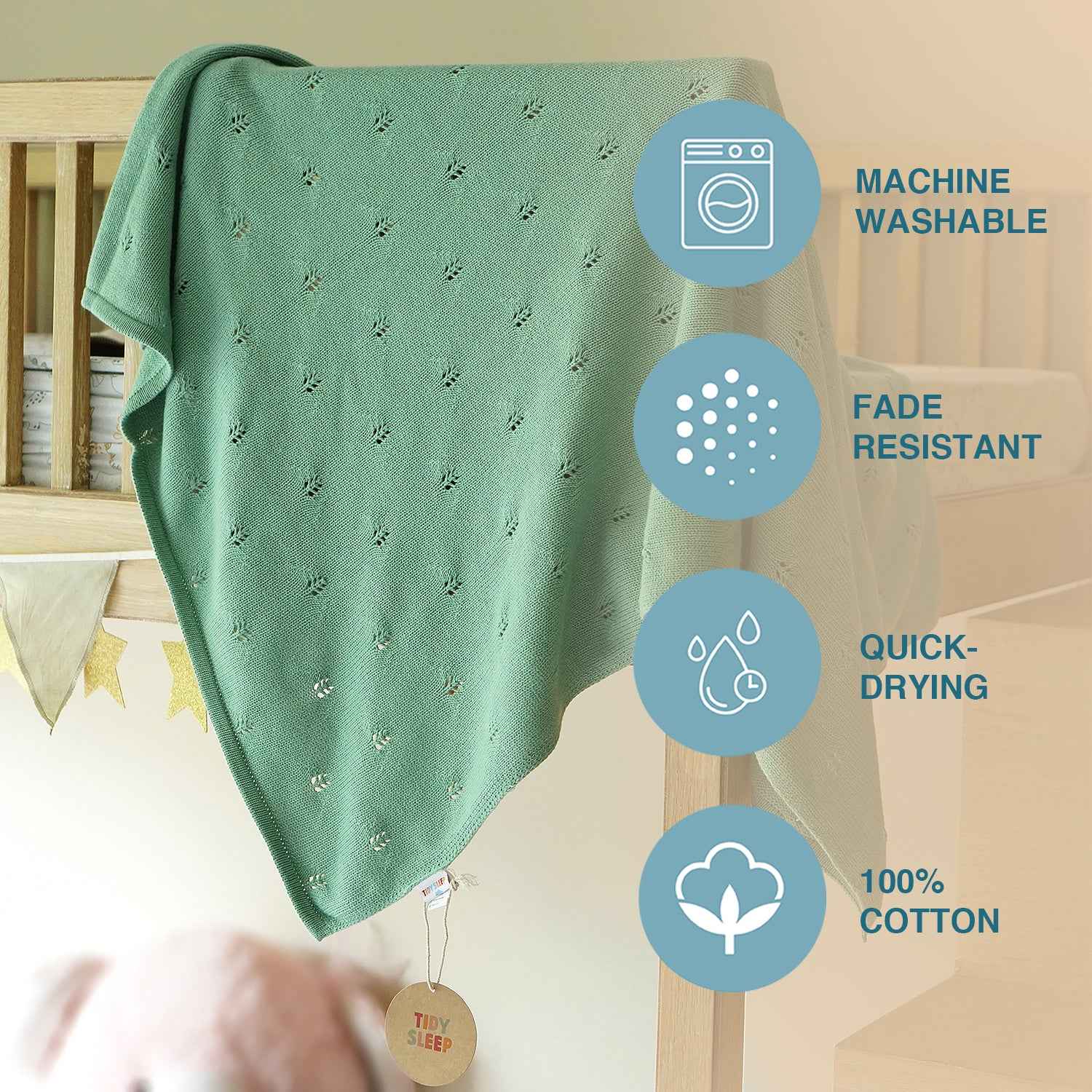 100% Knitted Cotton Elephant Print Knitted Blanket