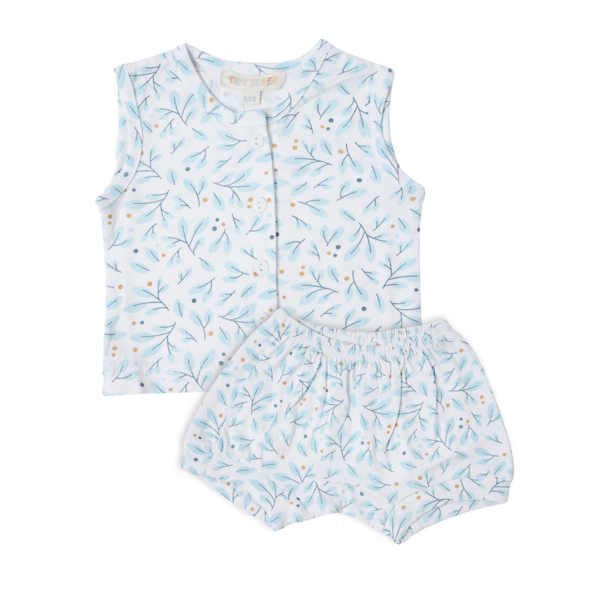 Baby Cotton Vest and Bloomer Set - Blue Leaf