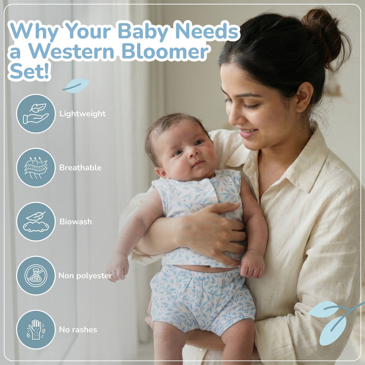 Baby Cotton Vest and Bloomer Set - Blue Leaf