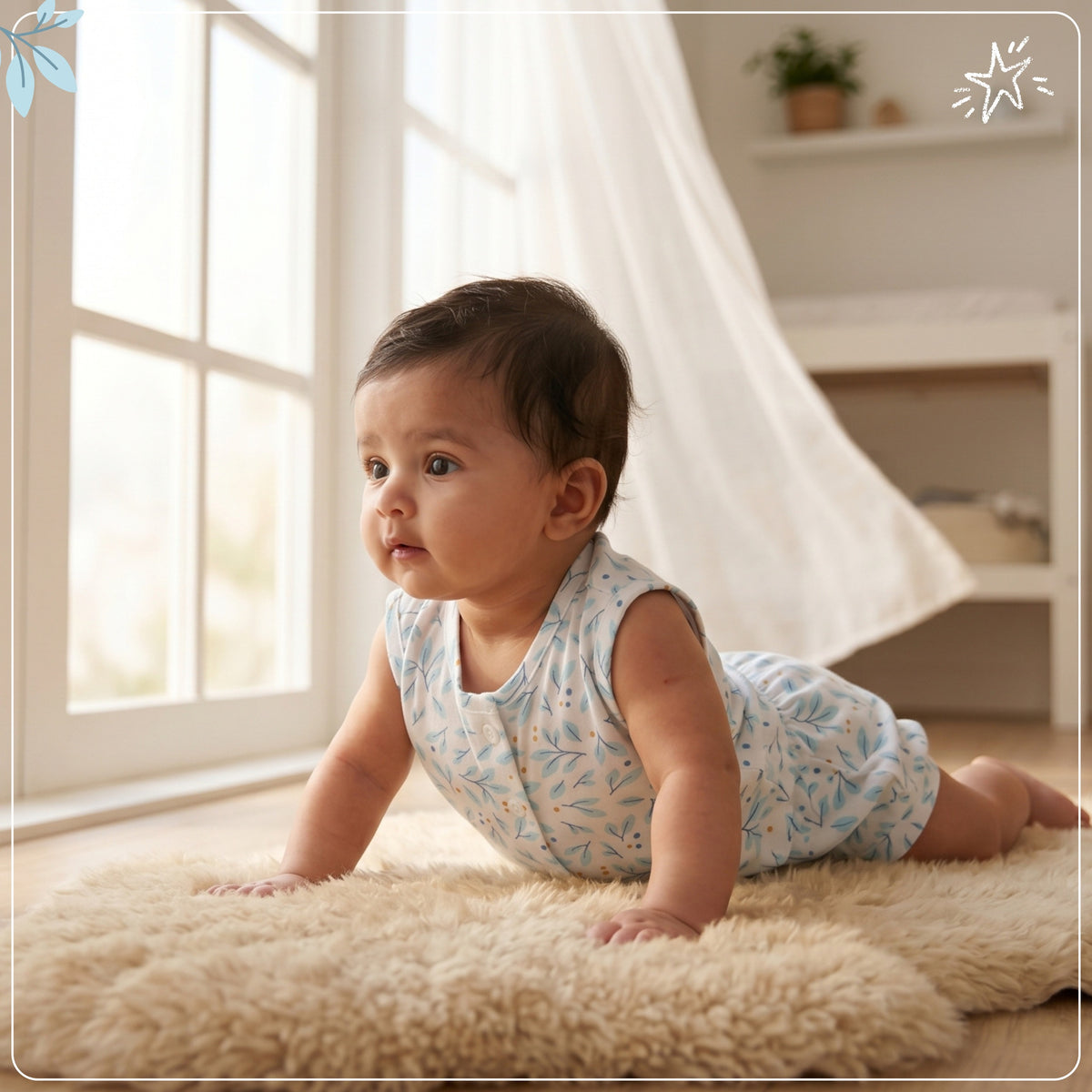 Baby Cotton Vest and Bloomer Set - Blue Leaf