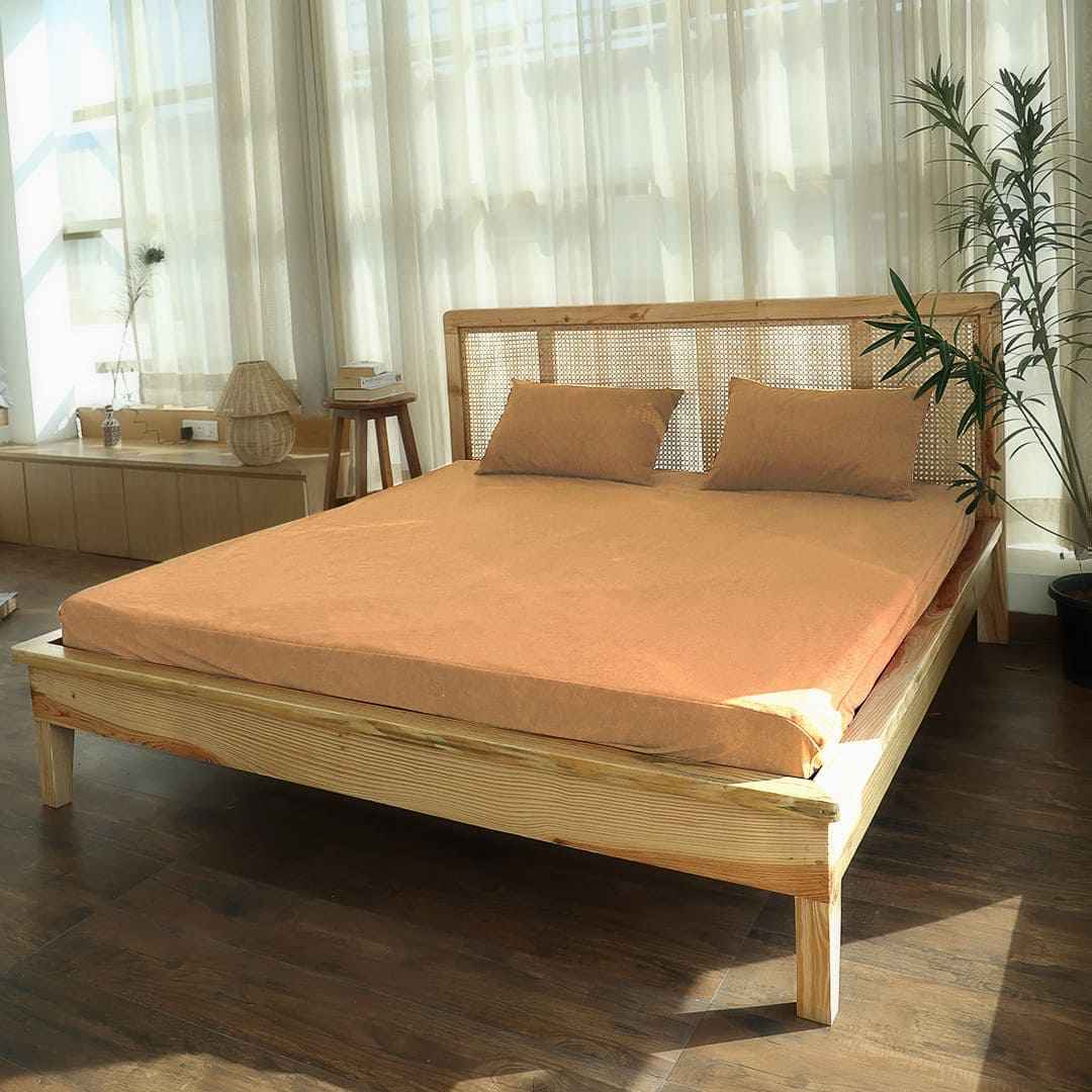 Waterproof Soft Terry Cotton Breathable Fitted Style Mattress Protector With Pillow Cover - Camel