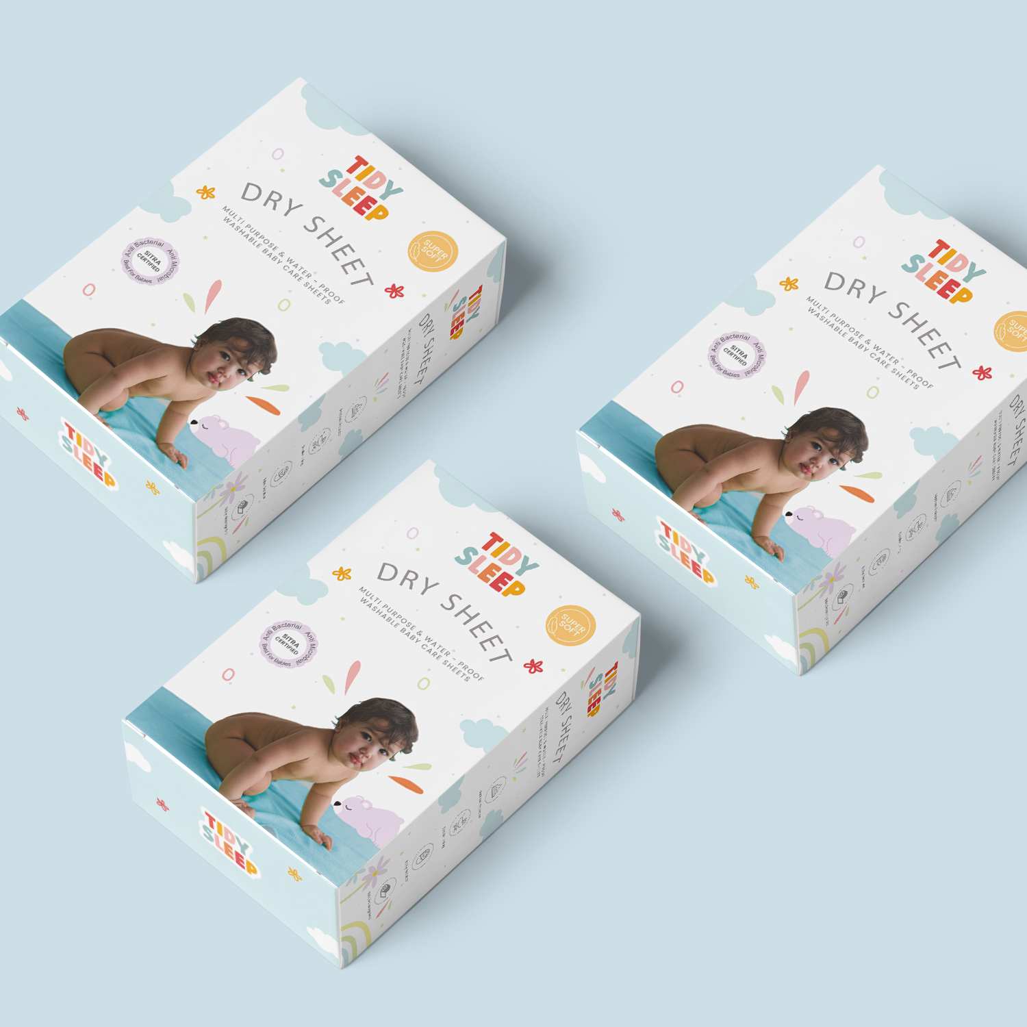 Waterproof Dry Sheet - Baby Blue Pack 3