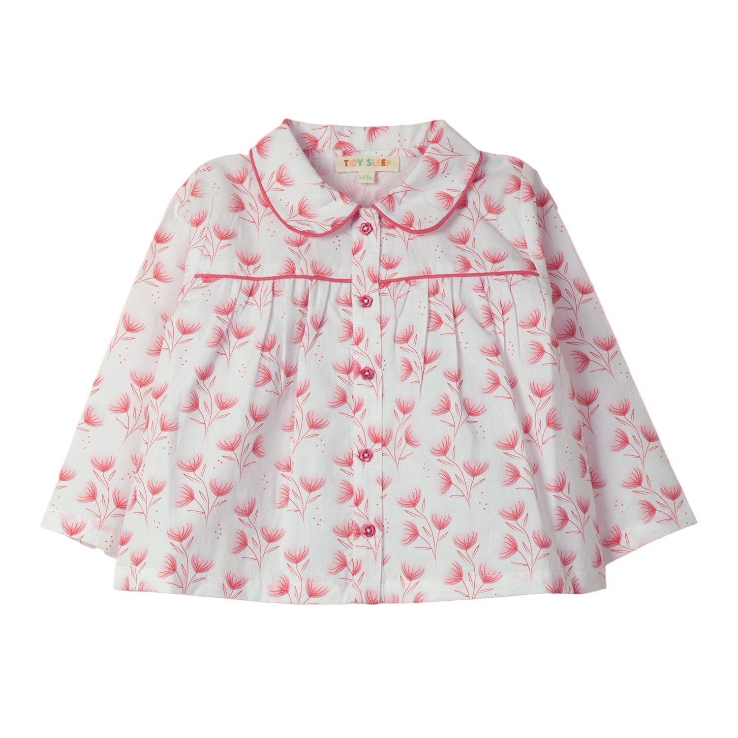 Floral-patterned baby night suit set featuring a button-up top