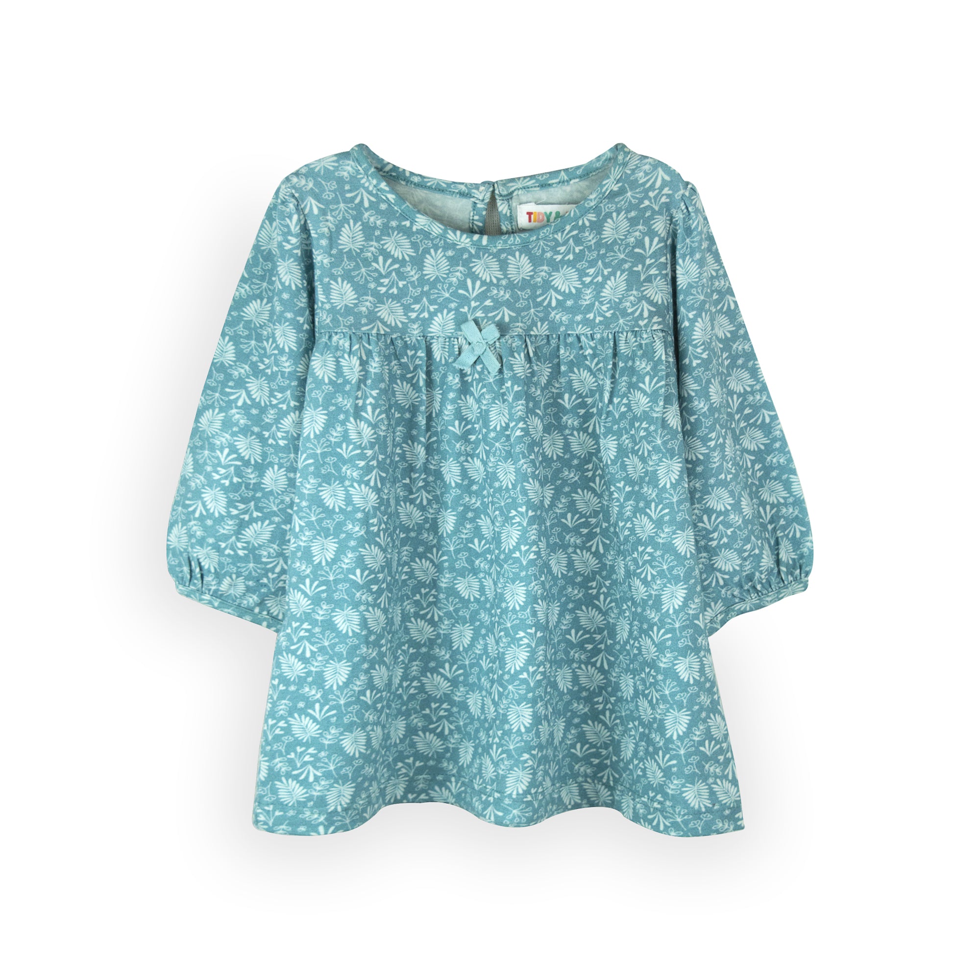 Tidy Sleep Teal blooming Leaf - Full Sleeves Cotton Frock