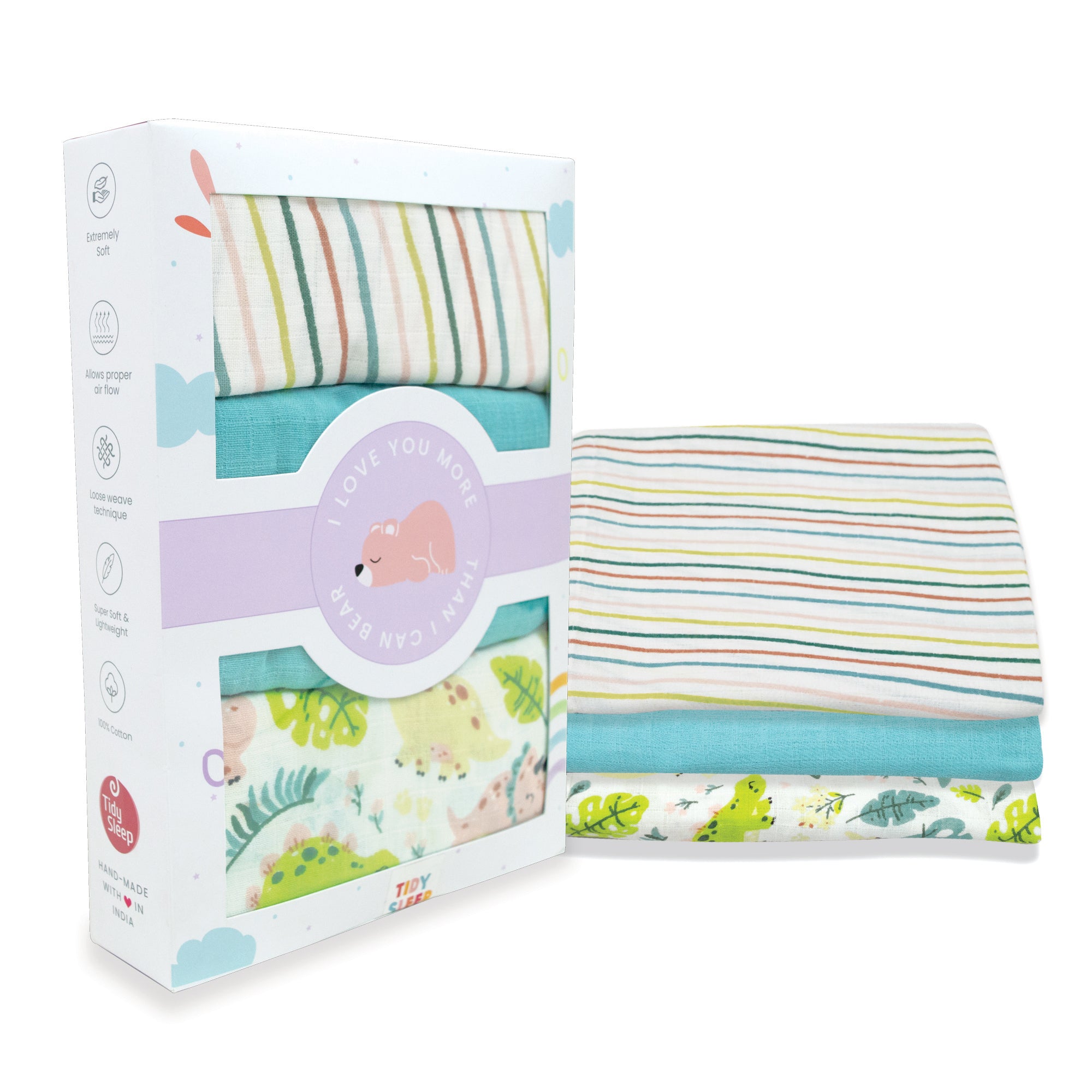 Little Dino - Cotton Muslin Swaddle - Pack of 3