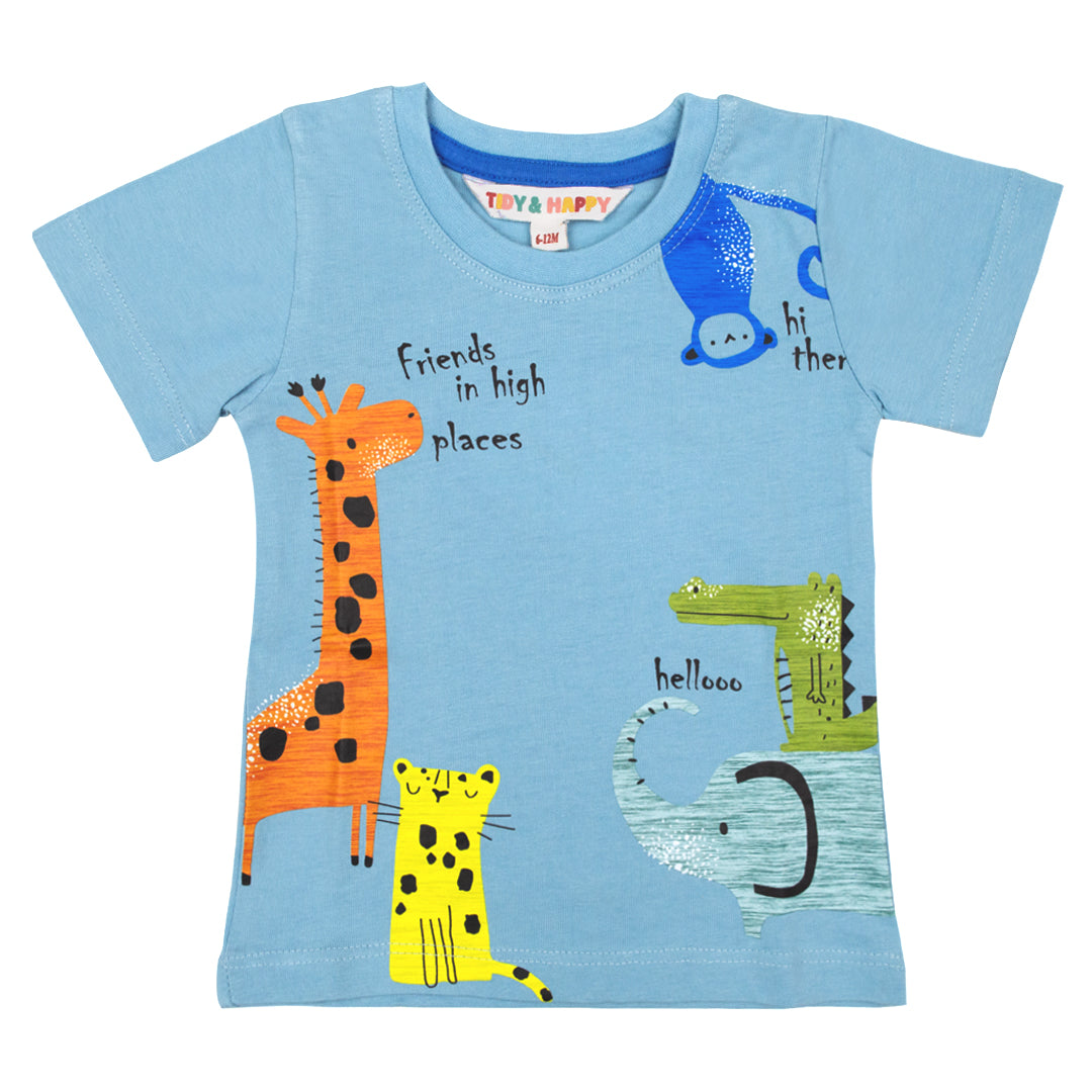 Tidy Sleep Hello Friends - Half Sleeved Cotton T-Shirt Sky Blue
