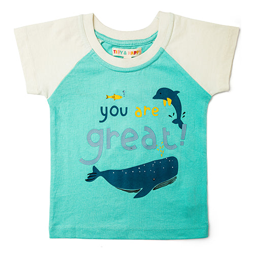 Tidy Sleep In Ocean - Half Sleeved Cotton T-Shirt, Ocean Green