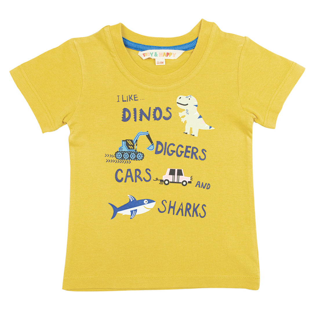 Tidy Sleep Dino Crew- Half Sleeved Cotton T-Shirt- Yellow
