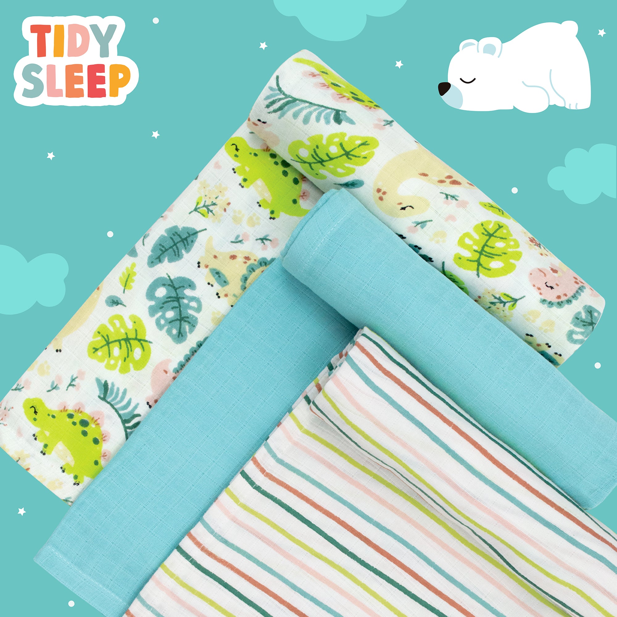 Little Dino - Cotton Muslin Swaddle - Pack of 3