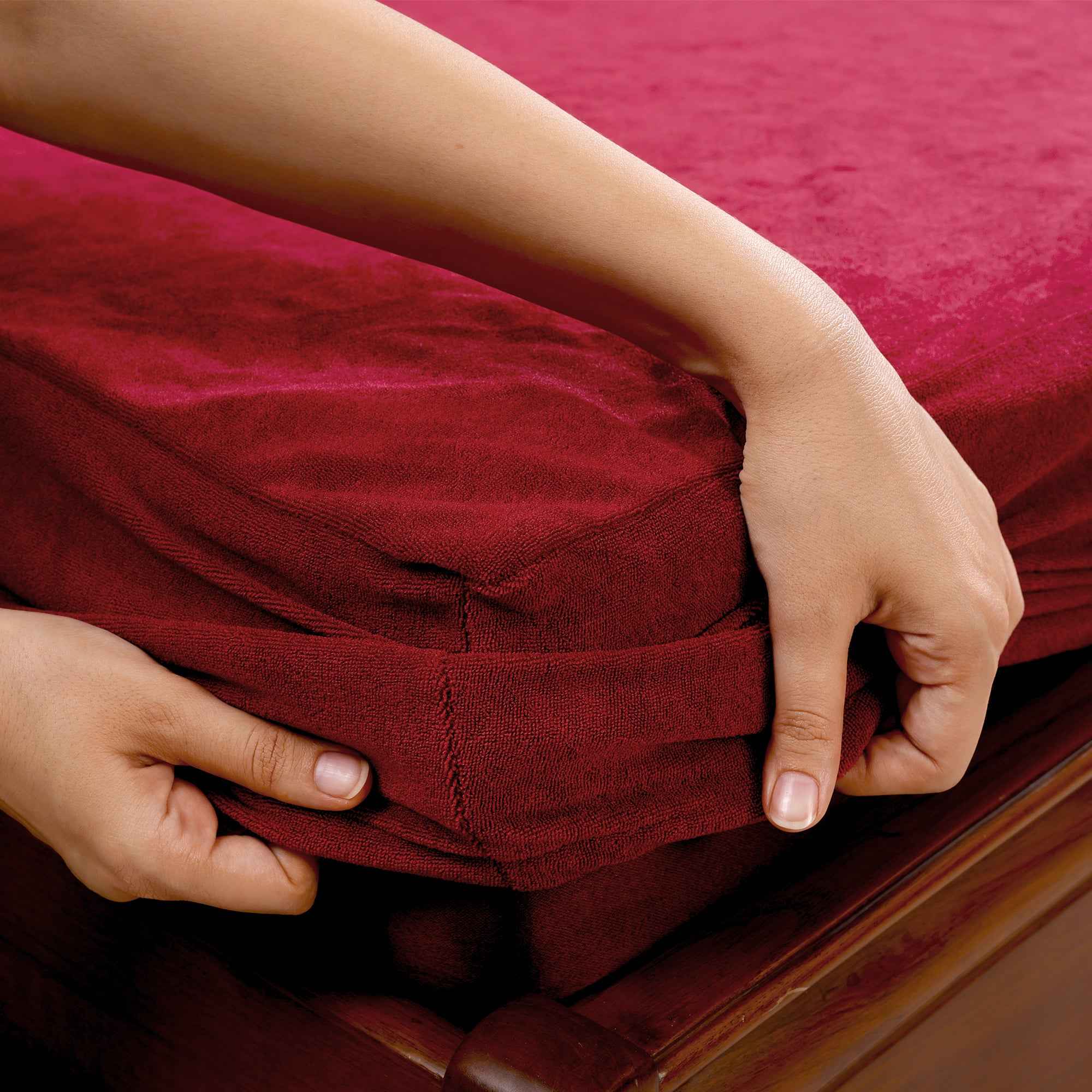 Waterproof Soft Terry Cotton Breathable Fitted Style Mattress Protector - Maroon