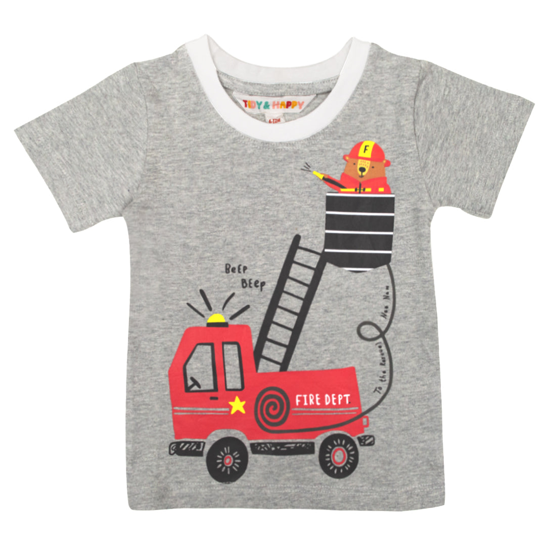 Tidy Sleep Fire Fighter - Half Sleeved Cotton T-Shirt Grey