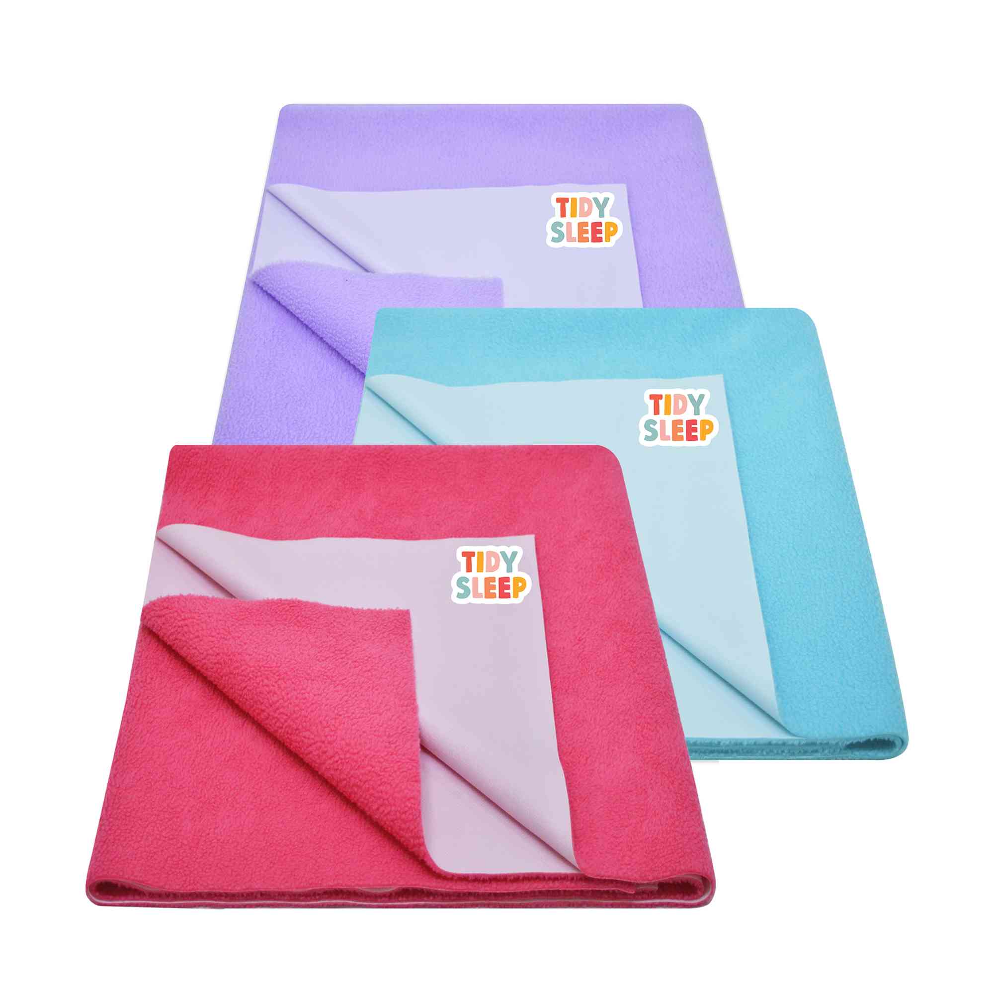 Tidy Sleep Waterproof Baby Bed Protector Dry Sheet For New Born Babies , Pack of 3, (Hot Pink , Baby Blue, Lilac )